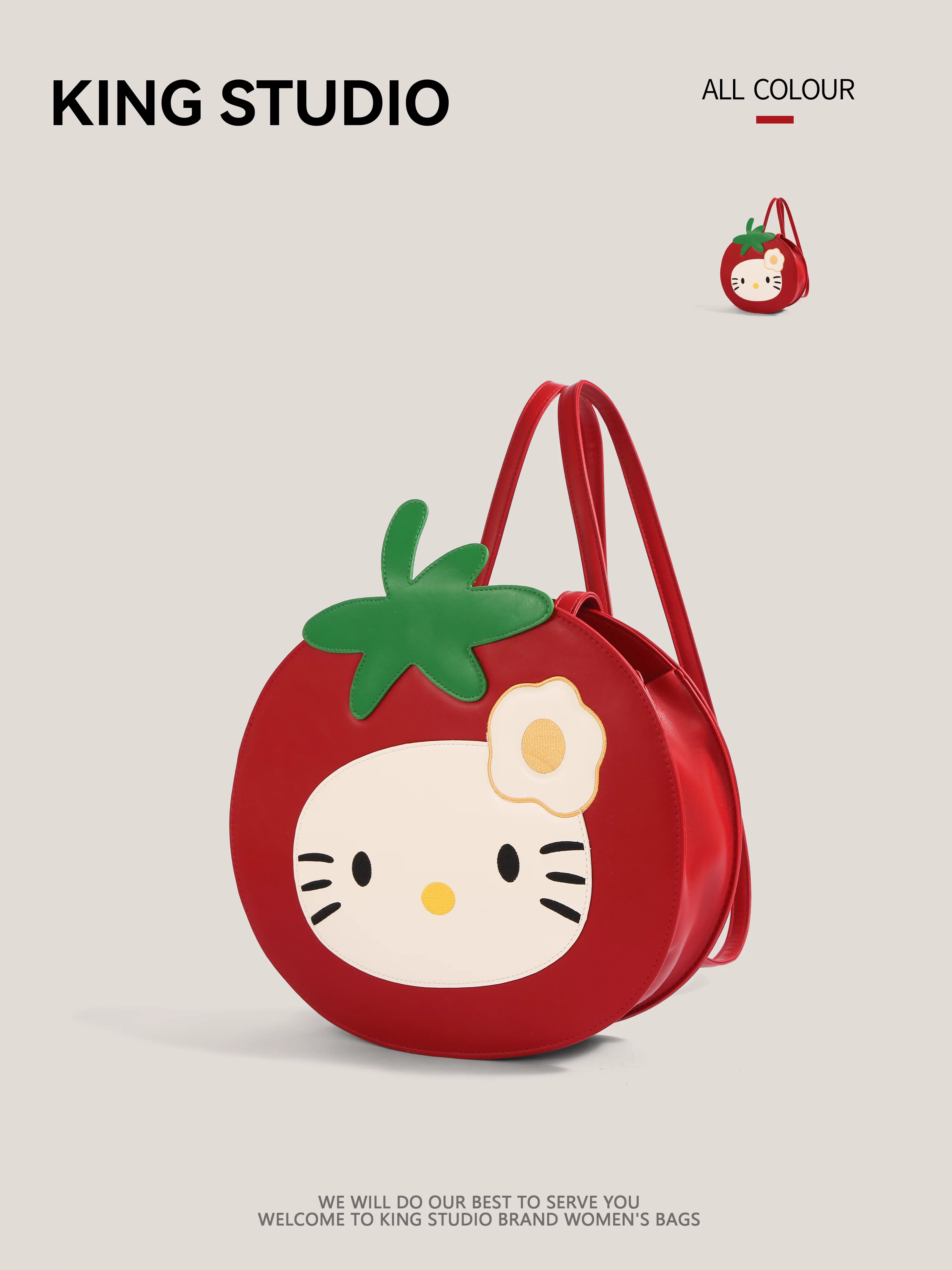 Túi Tote Hello Kitty Táo Đỏ Nữ 2025 Thời Trang Mới Dễ Thương Ba Lô Dung Lượng Lớn Ba Lô Đeo Vai