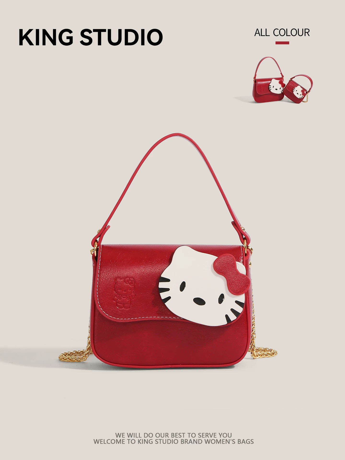 Túi xách nhỏ hình vuông Hello Kitty màu đỏ dành cho nữ, mẫu mới 2025, dễ thương, họa tiết hoạt hình, đựng điện thoại, đeo chéo, đeo vai