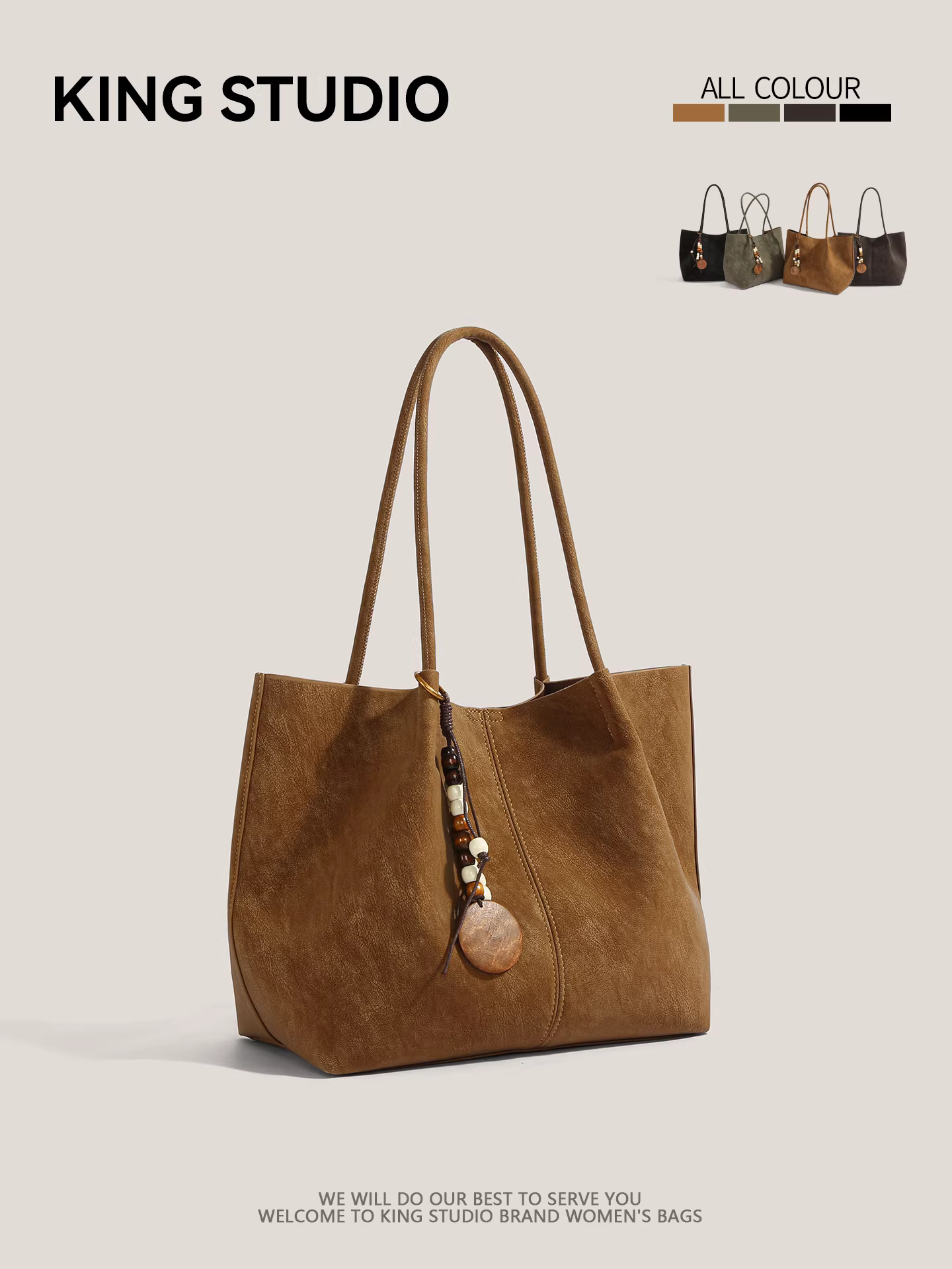 Túi tote da lộn retro dung tích lớn dành cho nữ, mẫu mới 2025, túi xách đa năng phong cách giản dị, túi đeo vai đi làm