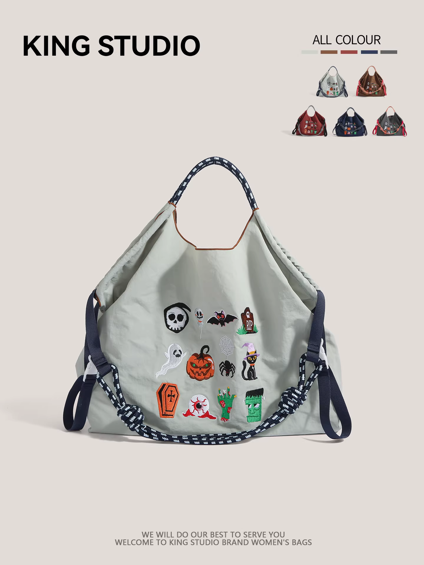 Túi tote thêu dây xích Nhật Bản, thân thiện với môi trường, dùng cho Halloween, đi làm, đi lại, đeo vai, đeo chéo dành cho nữ