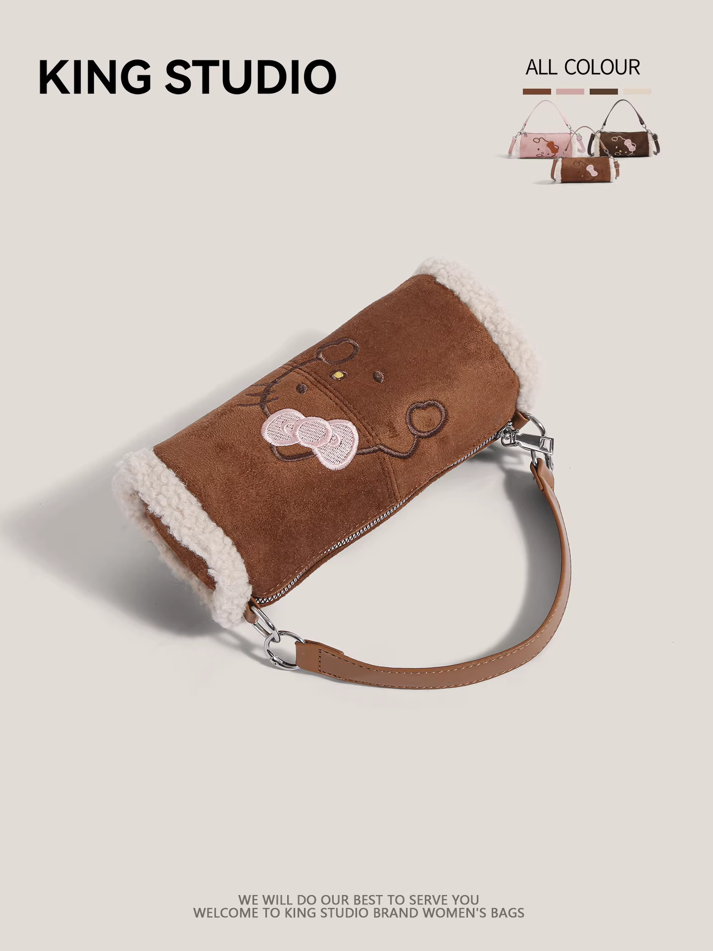 Túi Hello Kitty dễ thương dành cho nữ, mẫu mới 2025, phong cách retro thời thượng, túi hình trụ đeo vai/chéo