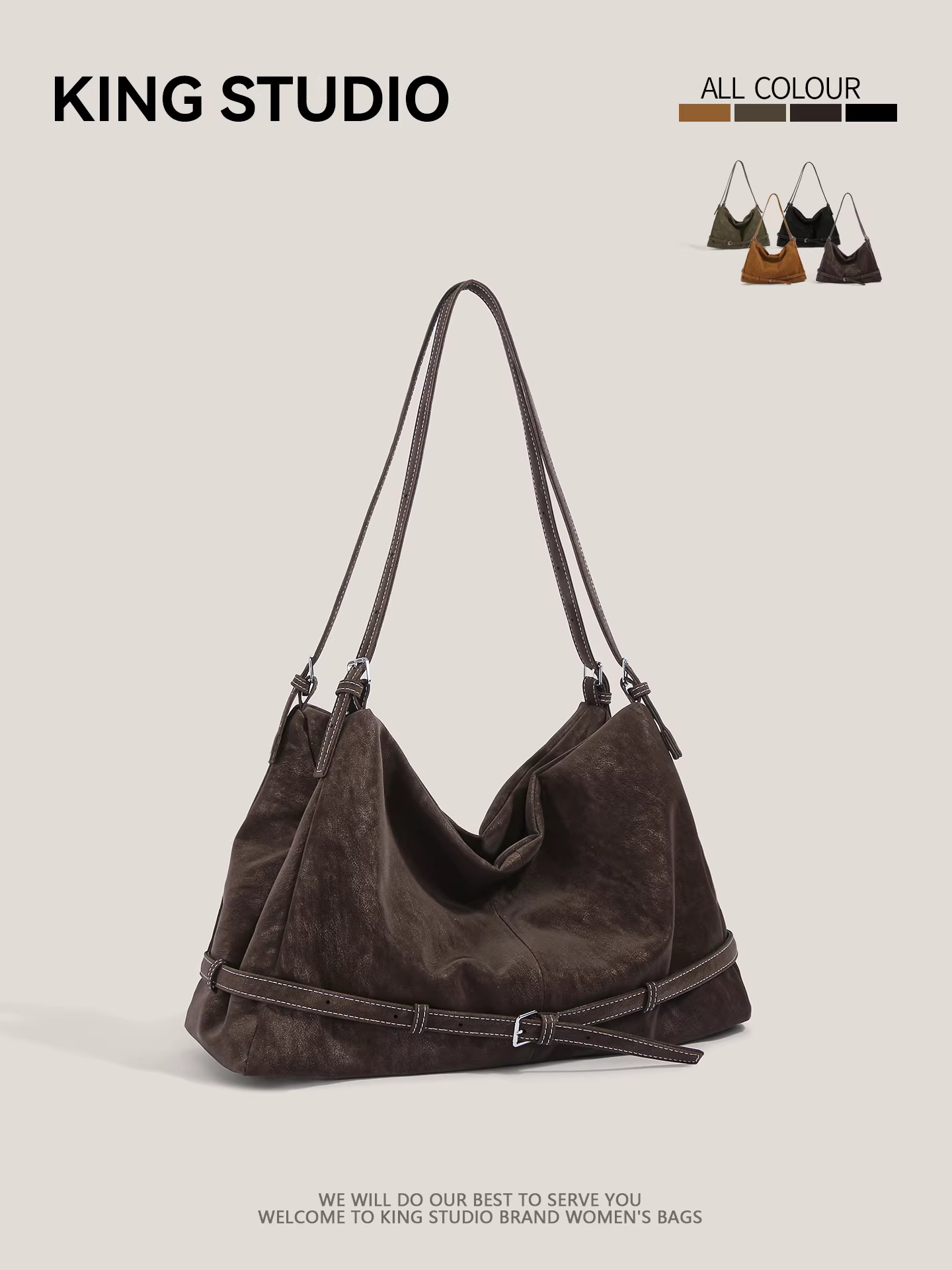 Túi tote da lộn retro thời trang dành cho nữ 2026, túi xách cỡ lớn đa năng, đeo vai/nách