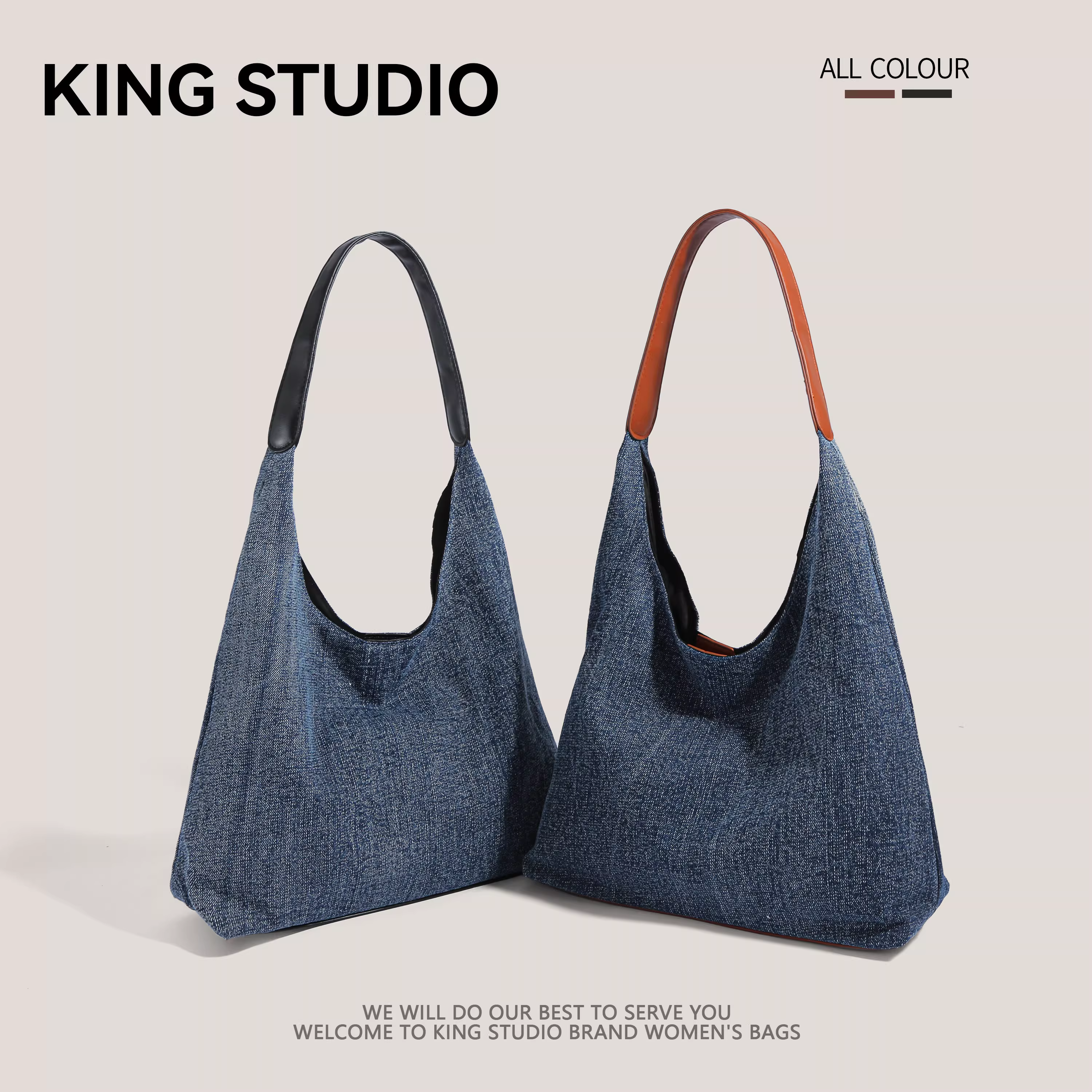 Túi xách nữ cỡ lớn thời trang hè 2025, chất liệu denim, đeo vai/nách, dùng đi làm và đi lại, kiểu túi đeo vai/túi bucket.