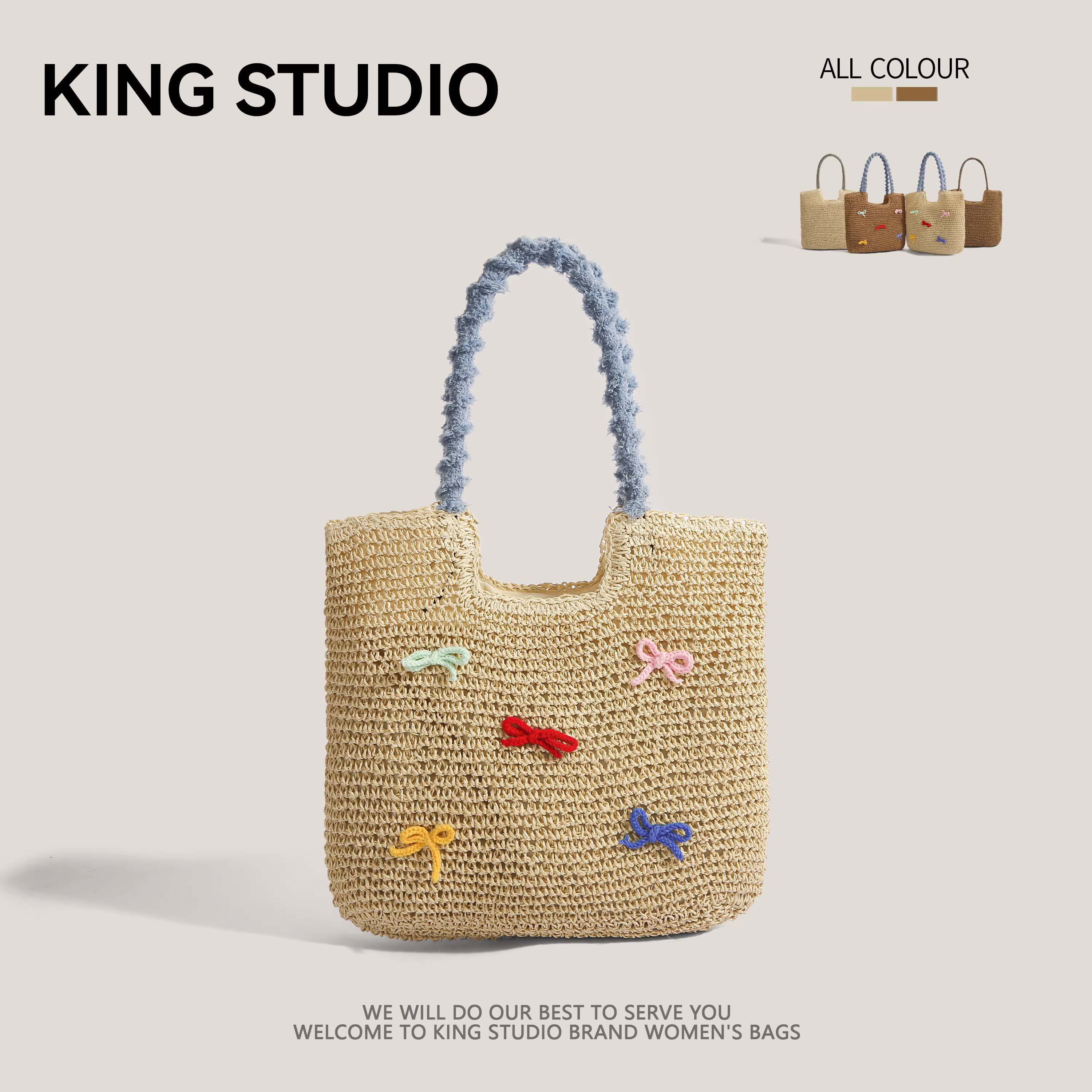 Túi cói đan hình nơ dễ thương, dung tích lớn dành cho nữ, mẫu mới hè 2025, túi đi biển, túi tote