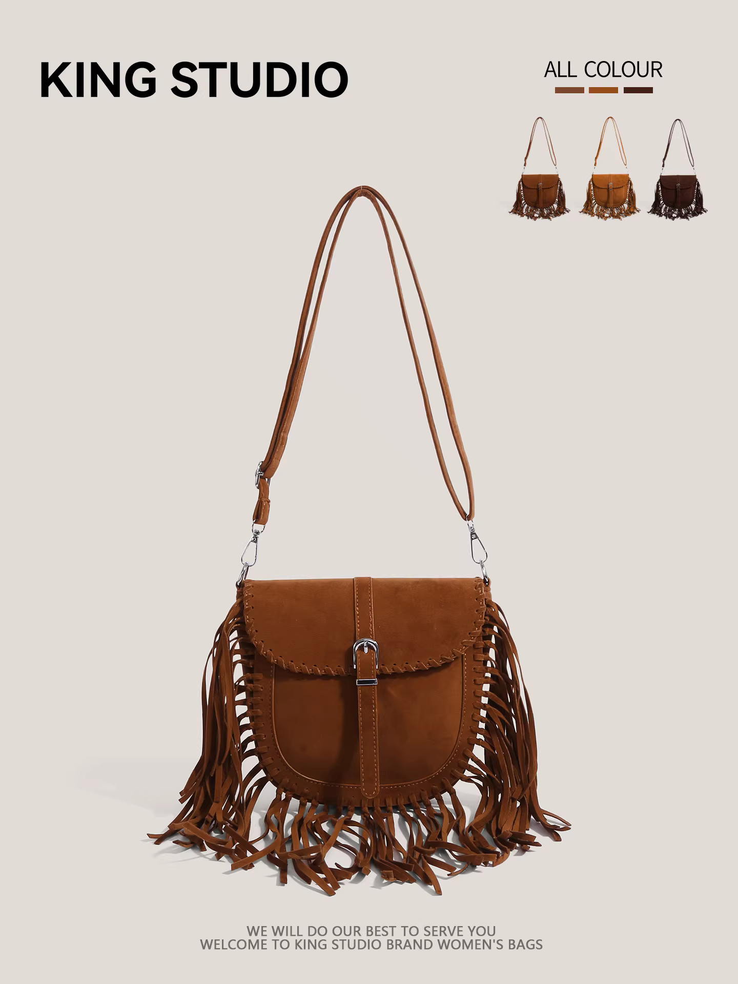 Túi tua rua thời trang nữ 2025 kiểu mới thu đông, phong cách retro, túi đeo chéo đa năng, phù hợp đi làm