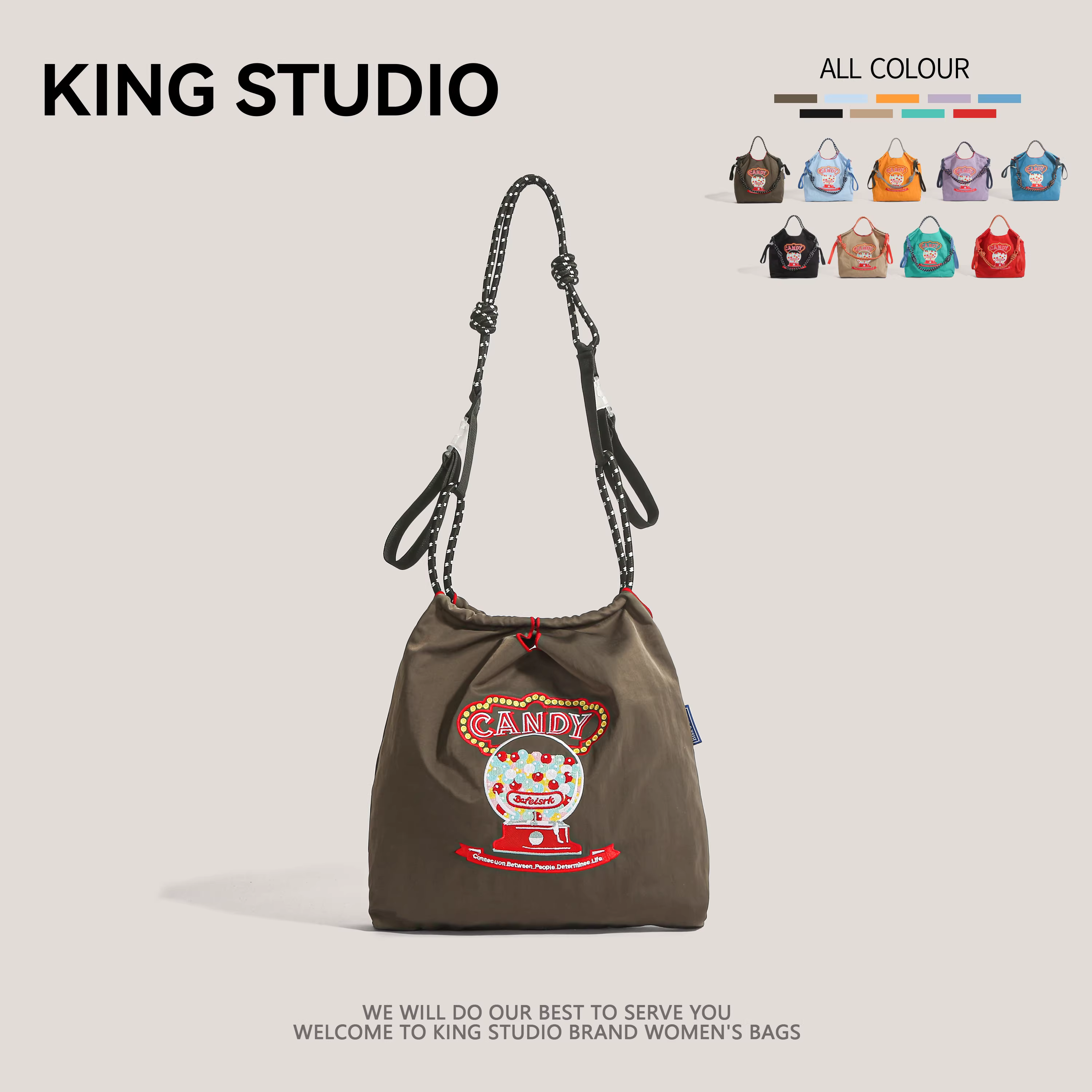 Túi xách thân thiện với môi trường dây xích kiểu Nhật, cùng kiểu dáng với Gao Yuanyuan, túi vải nylon thêu, túi mua sắm, túi đeo chéo nữ.