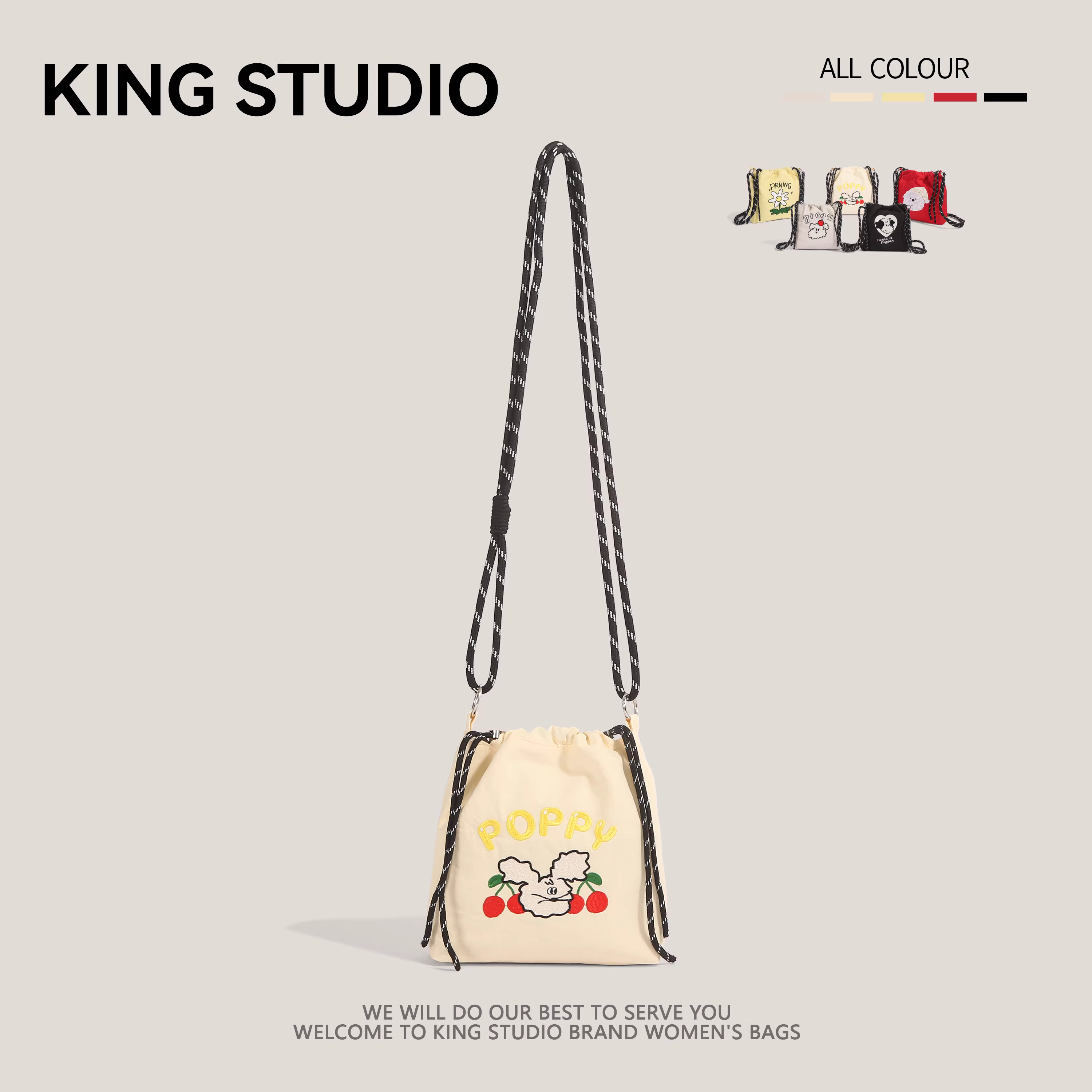 Túi nhỏ vải bố thêu nylon mùa hè dành cho nữ 2025, túi đeo chéo dây rút đơn giản, tiện dụng, đựng điện thoại