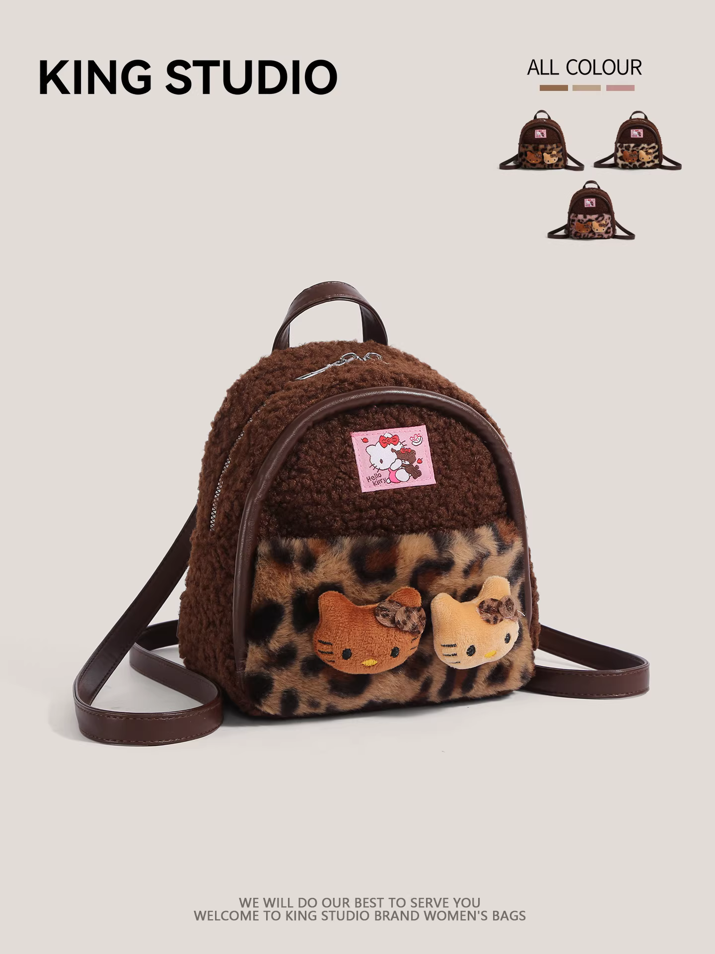 Ba lô in hình báo Hello Kitty dễ thương dành cho nữ, mẫu mới thu đông 2025, ba lô lông thú Hello Kitty hoạt hình đa năng