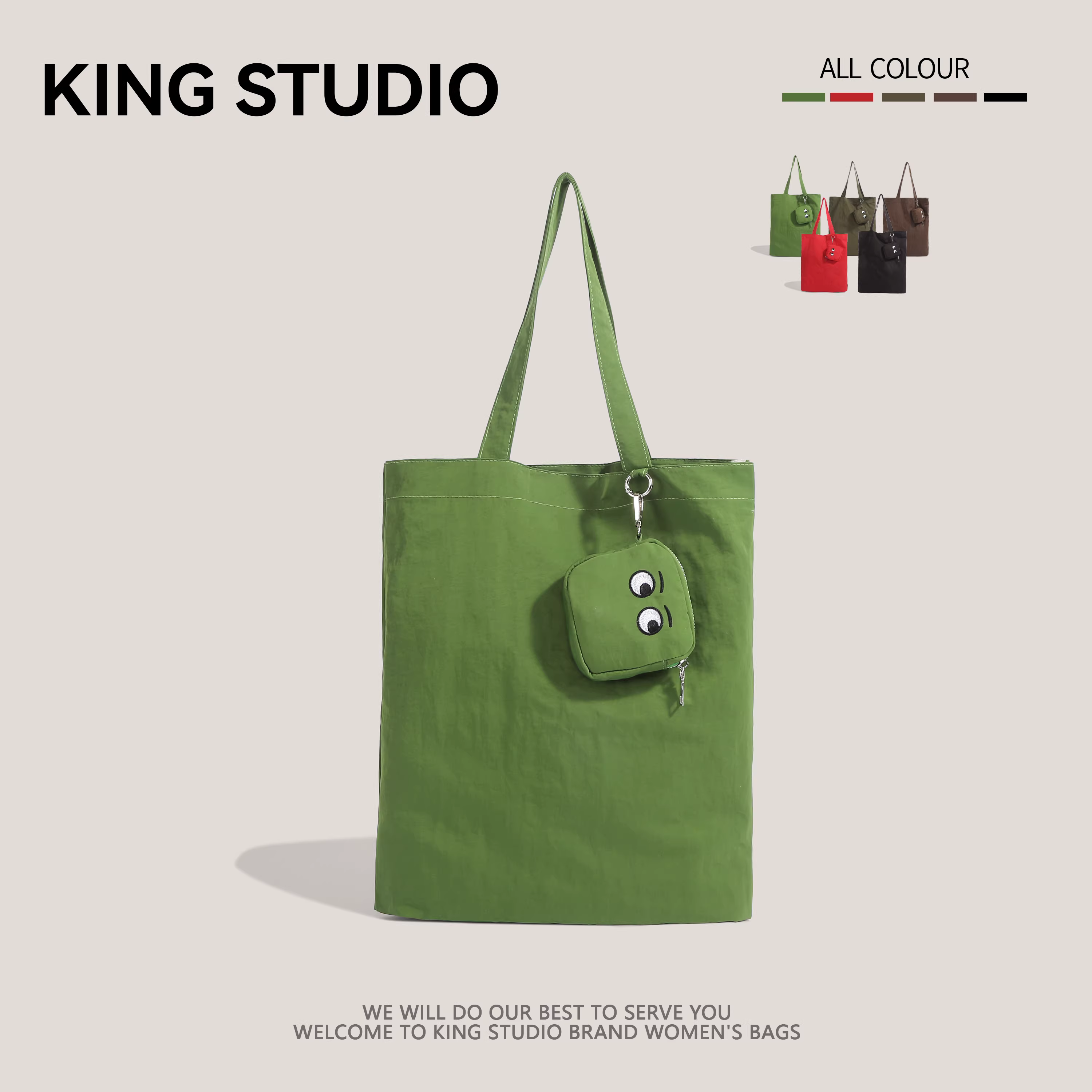 Túi mua sắm dung tích lớn có thêu hình dễ thương và mắt to, túi đựng đồ có thể gấp gọn, túi xách đa năng nhẹ.