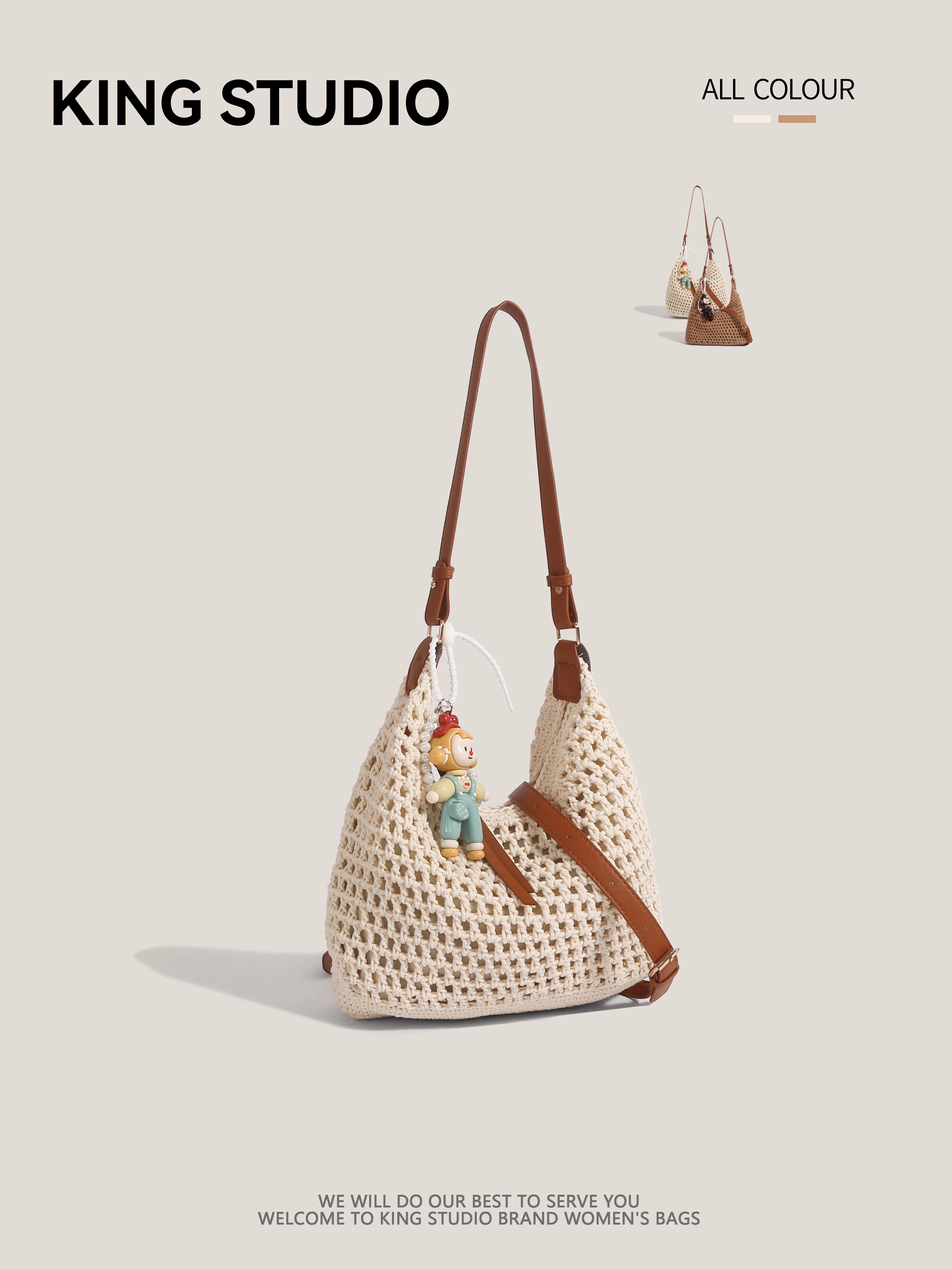 Túi xách dệt thiết kế độc đáo dành cho nữ, kiểu mới 2025, phong cách phóng khoáng, túi đeo vai đi chơi, túi tote dung tích lớn