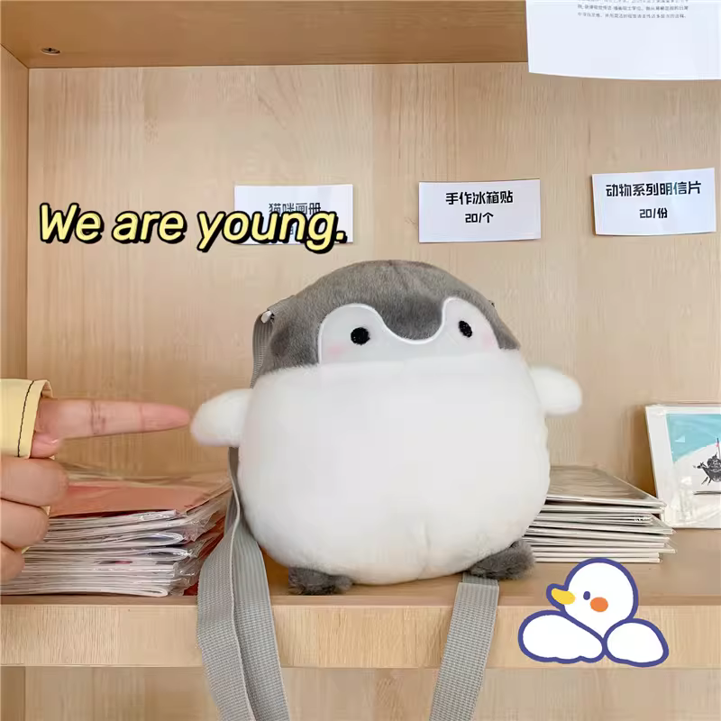 Túi lông thú dễ thương dành cho nữ 2025, kiểu Nhật Lolita thời thượng, hình chim cánh cụt mềm mại, túi đeo chéo đáng yêu