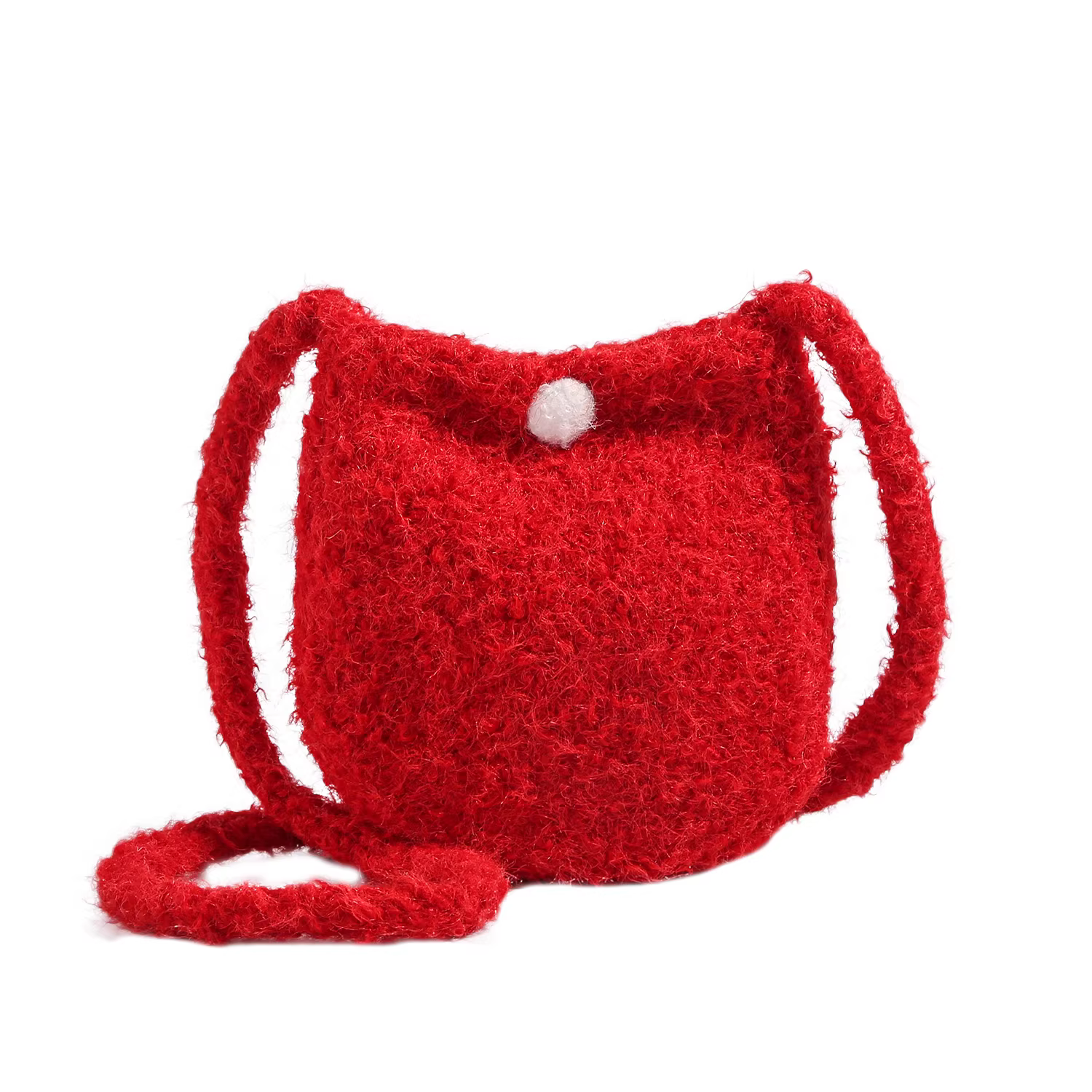 Túi xách len mùa thu đông dành cho nữ kiểu mới 2025, đeo vai, đeo chéo, túi điện thoại lông nhung đỏ Tết