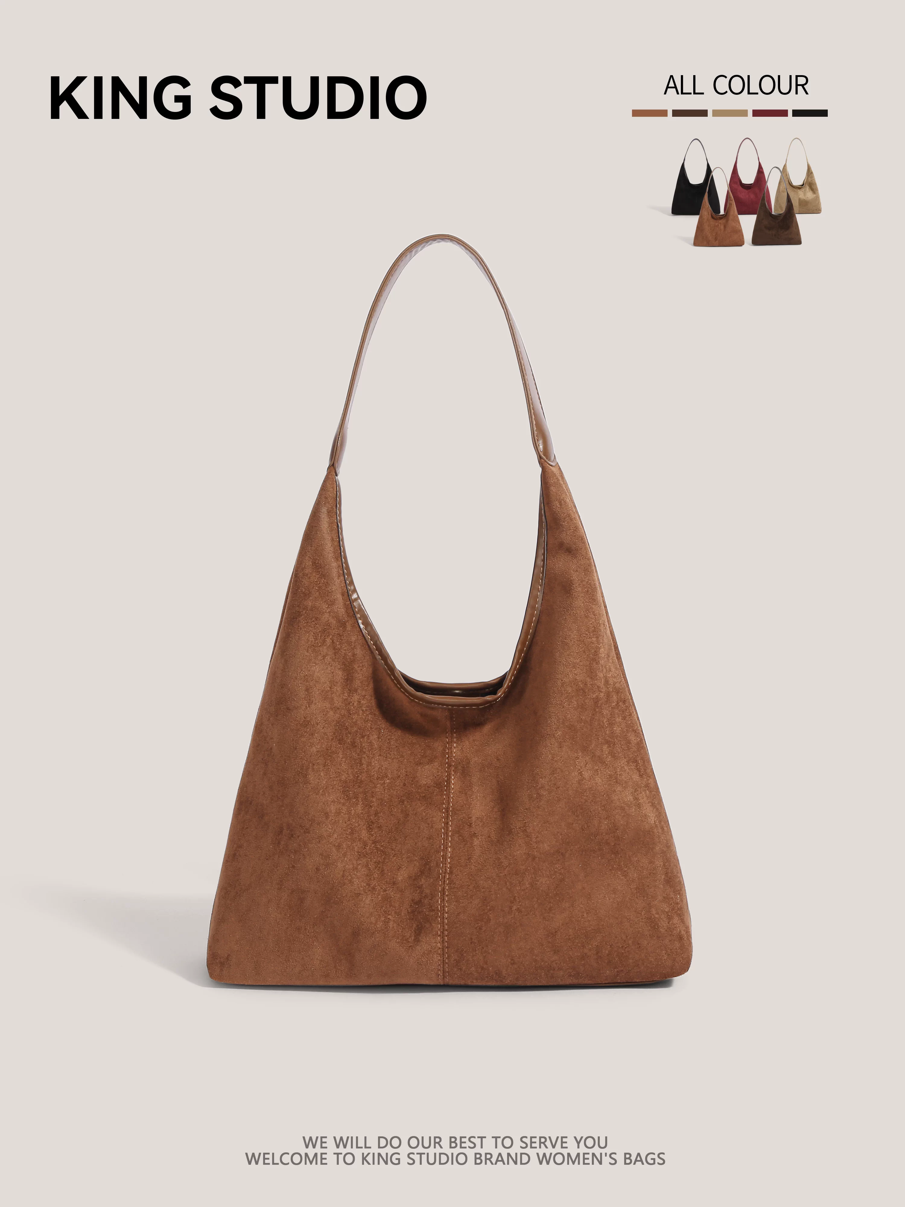 Túi đeo nách da lộn retro dành cho nữ, mẫu mới thu đông 2025, túi tote Hàn Quốc thời thượng, túi đeo vai cỡ lớn, phong cách giản dị