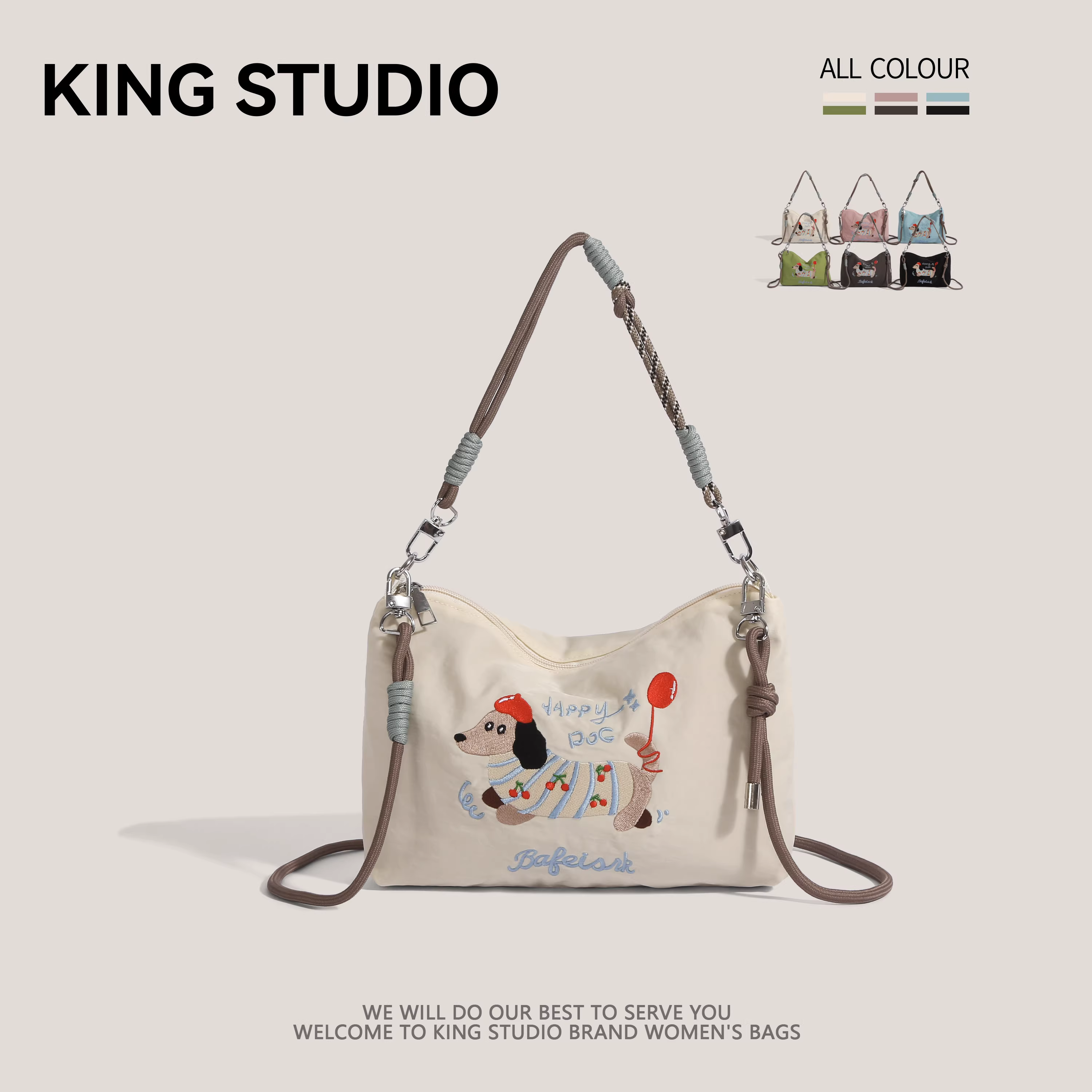 Túi mua sắm thân thiện với môi trường kiểu Nhật Bản, thêu hình chó dachshund, đa năng, dùng được khi đi làm, đeo vai, đeo chéo dành cho nữ