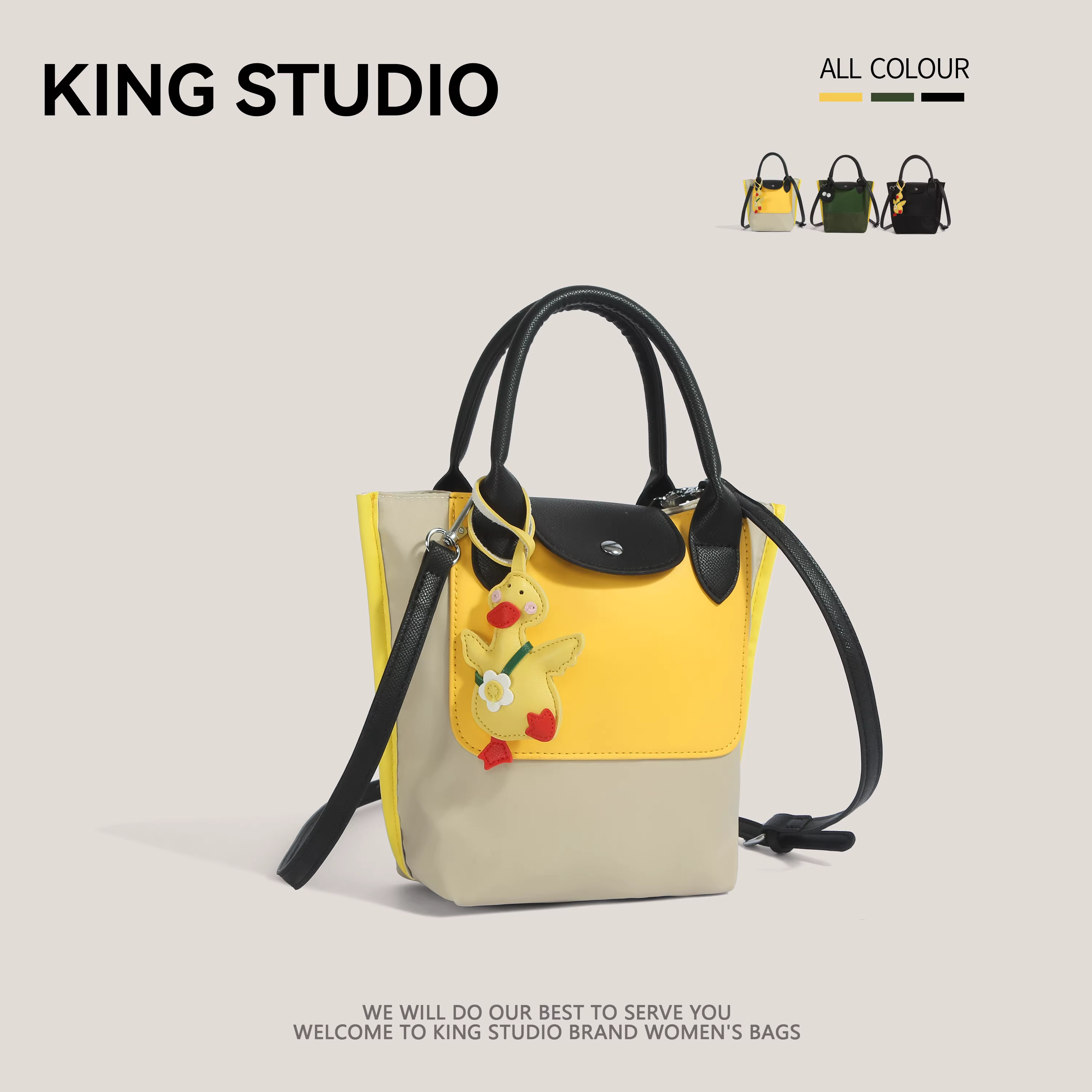 Túi xách tay bằng vải nylon phối màu tương phản dành cho nữ, mẫu mới hè 2025, kiểu dáng đa năng, đeo vai, đeo chéo, đi làm