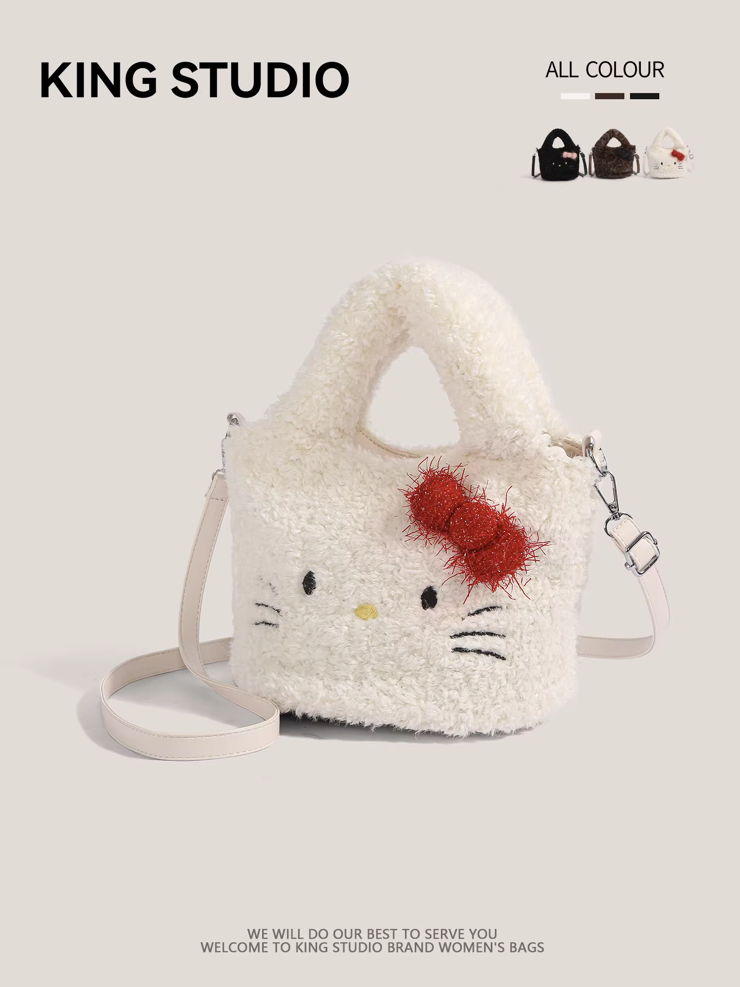Túi lông thú Hello Kitty dễ thương dành cho nữ, mẫu mới thu đông 2025, thời trang hoạt hình Hello Kitty, túi đeo vai/chéo đa năng