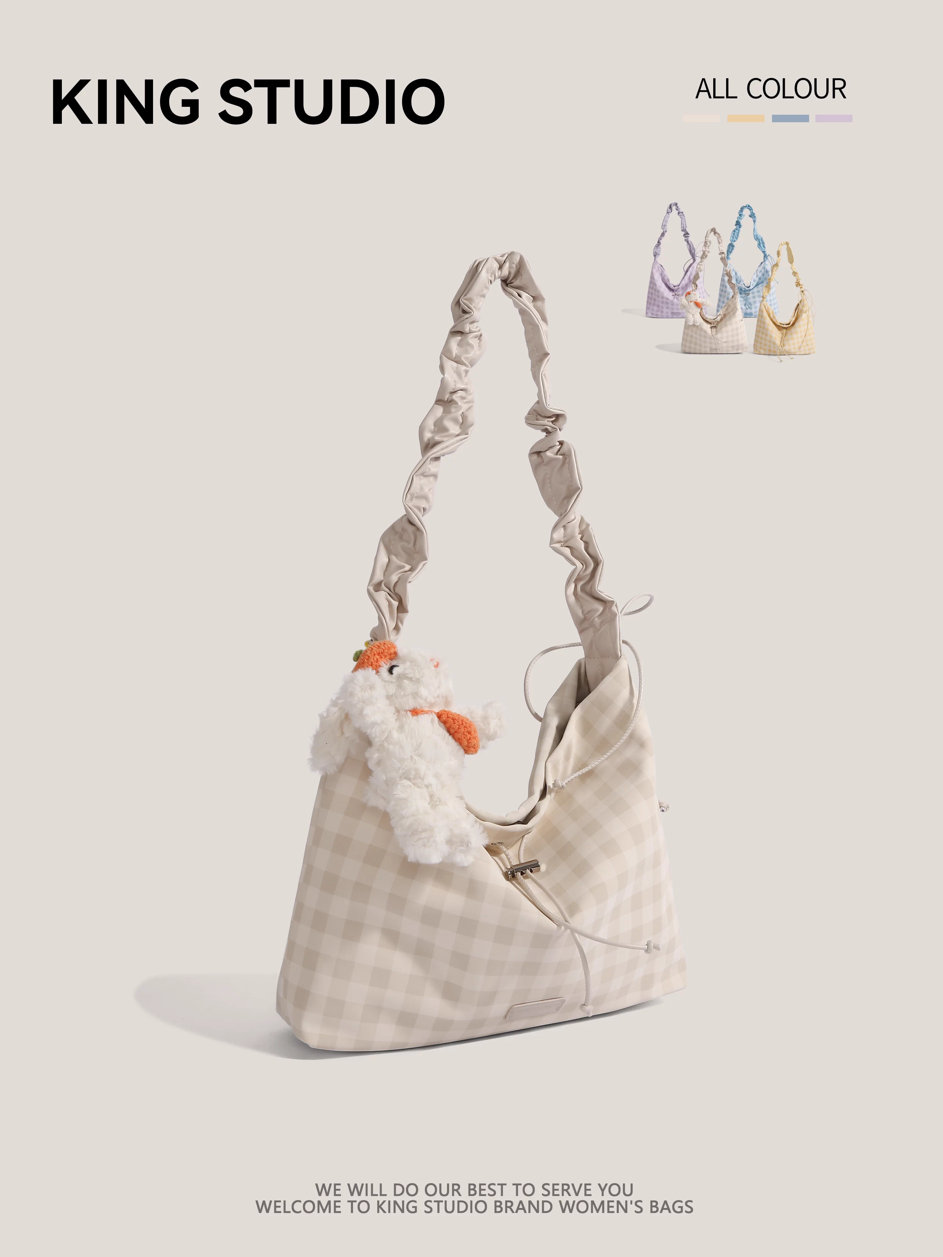 Túi tote kẻ caro ngọt ngào dành cho nữ, mẫu mới 2025, túi đeo vai xếp ly thời trang, đa năng, dung tích lớn, đeo chéo