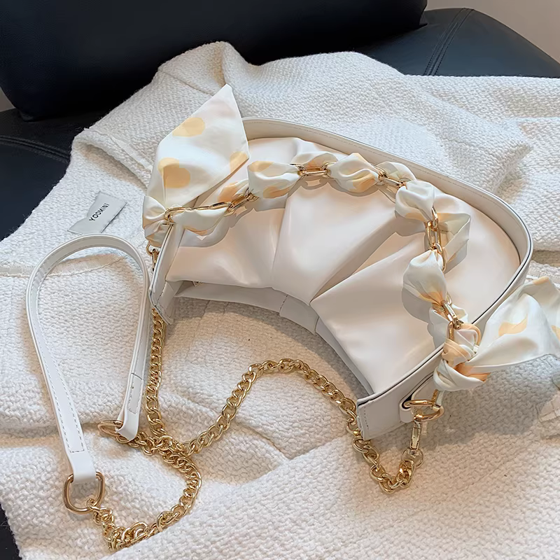 Túi đeo chéo màu trắng thời thượng dành cho nữ, kiểu mới hè 2025, chất liệu cao cấp, túi đeo nách, túi đeo chéo xếp ly kiểu mây.