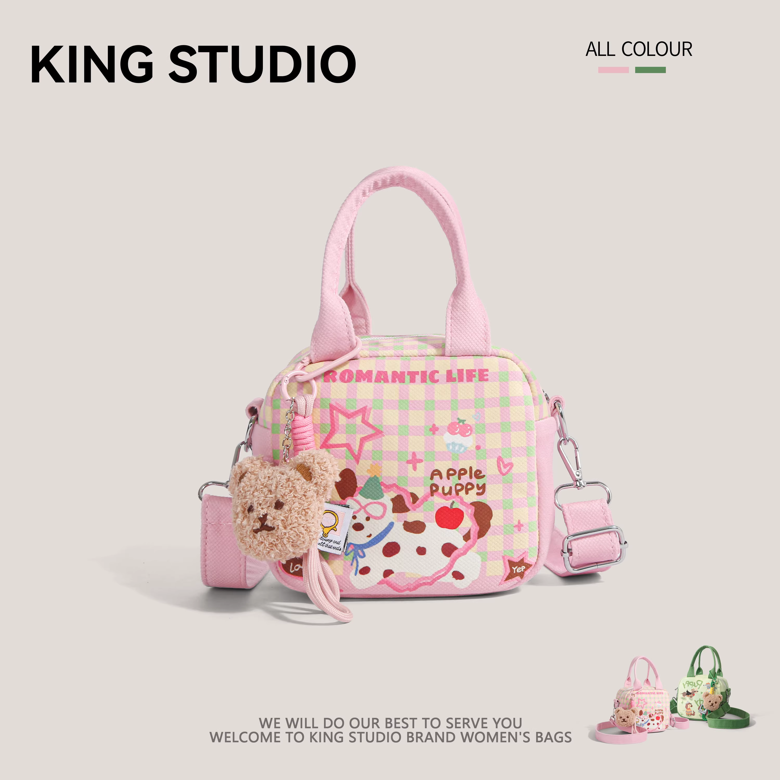 Túi xách dự tiệc hình chó con dành cho nữ 2025, thiết kế độc đáo dễ thương đa năng, chất liệu canvas, đeo vai/chéo.