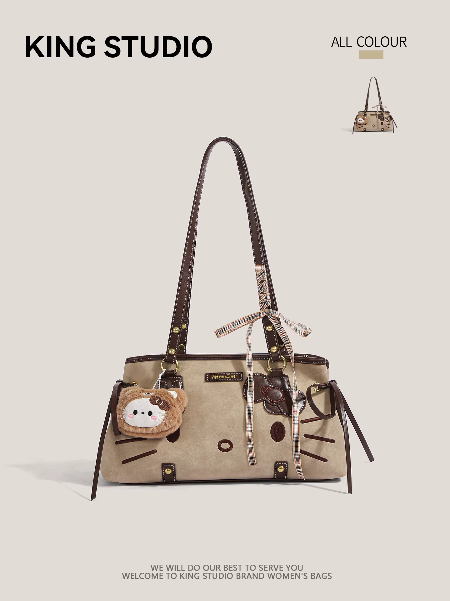 Túi Hello Kitty dễ thương dành cho nữ, mẫu mới 2025, túi tote thời trang có nơ, túi đeo vai đa năng, túi đeo nách