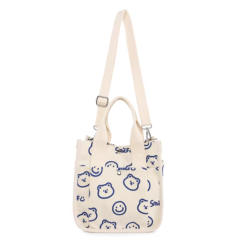 Túi vải bố DrinKing2025 mới, túi xách hình gấu dễ thương, túi đeo chéo vai học sinh