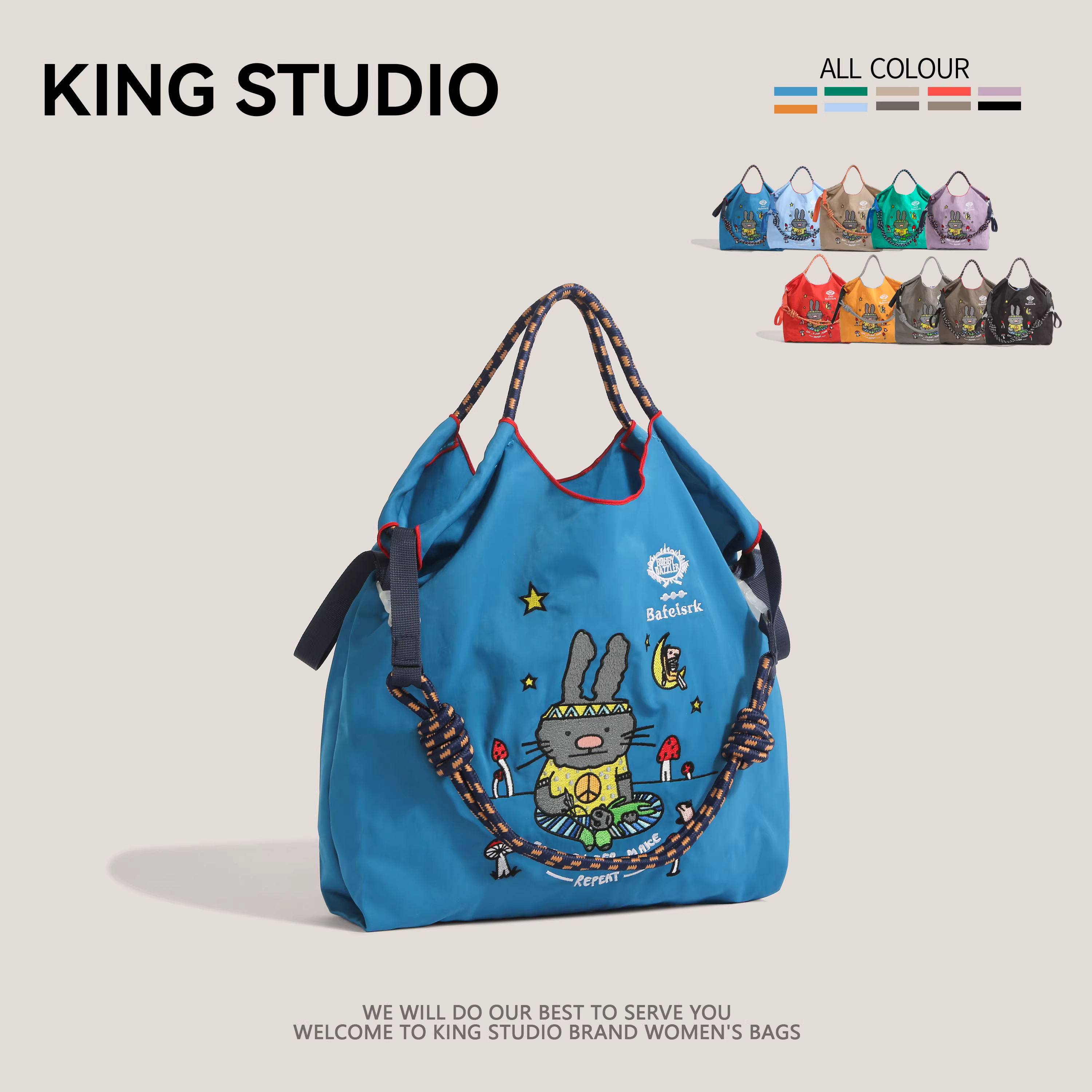 Túi tote đeo vai/chéo chất liệu nylon cao cấp, thân thiện với môi trường, thêu hình cầu Nhật Bản, kiểu dáng tròn, dành cho nữ