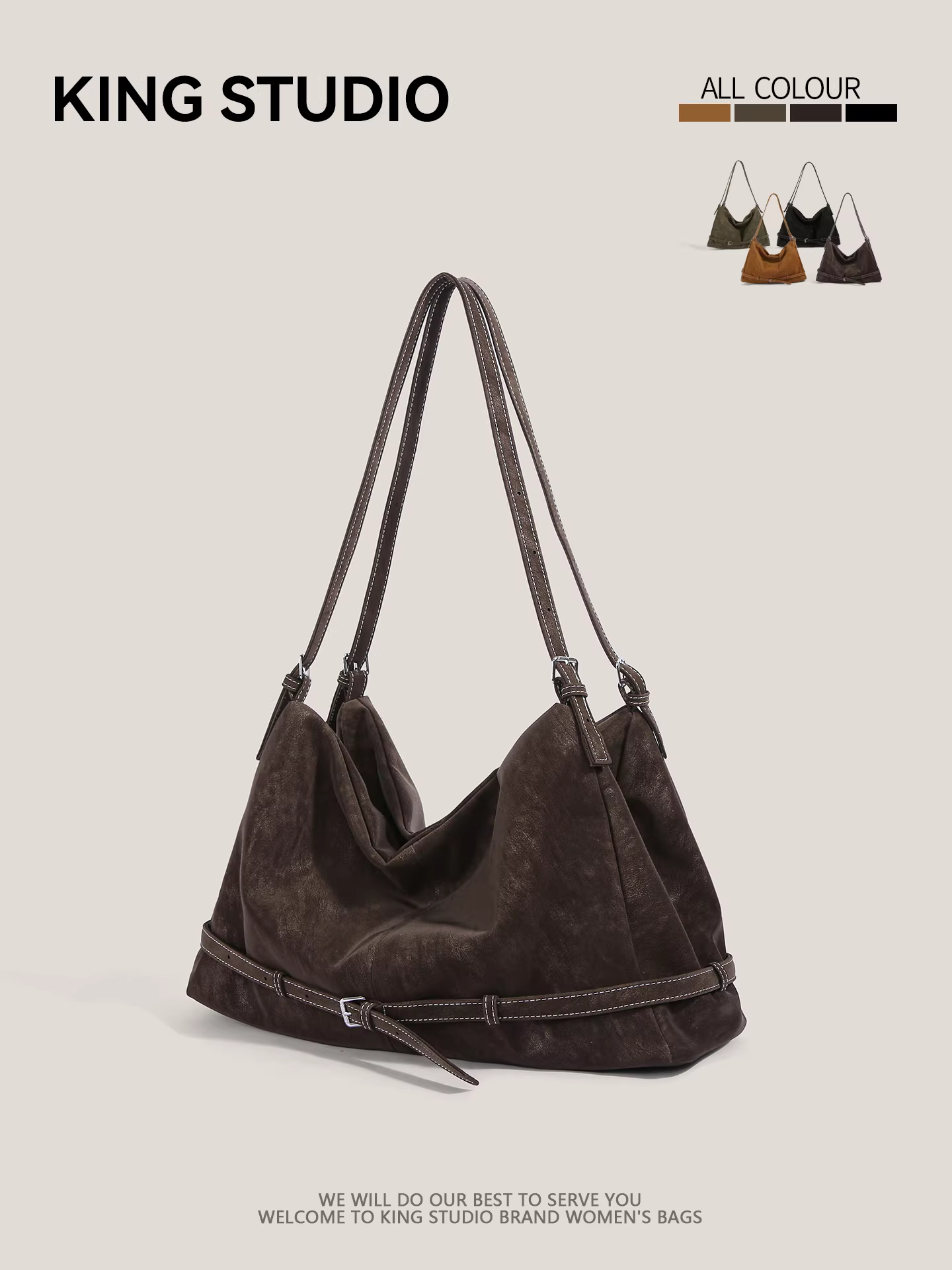 Túi tote da lộn retro thời trang dành cho nữ 2026, túi xách cỡ lớn đa năng, đeo vai/nách