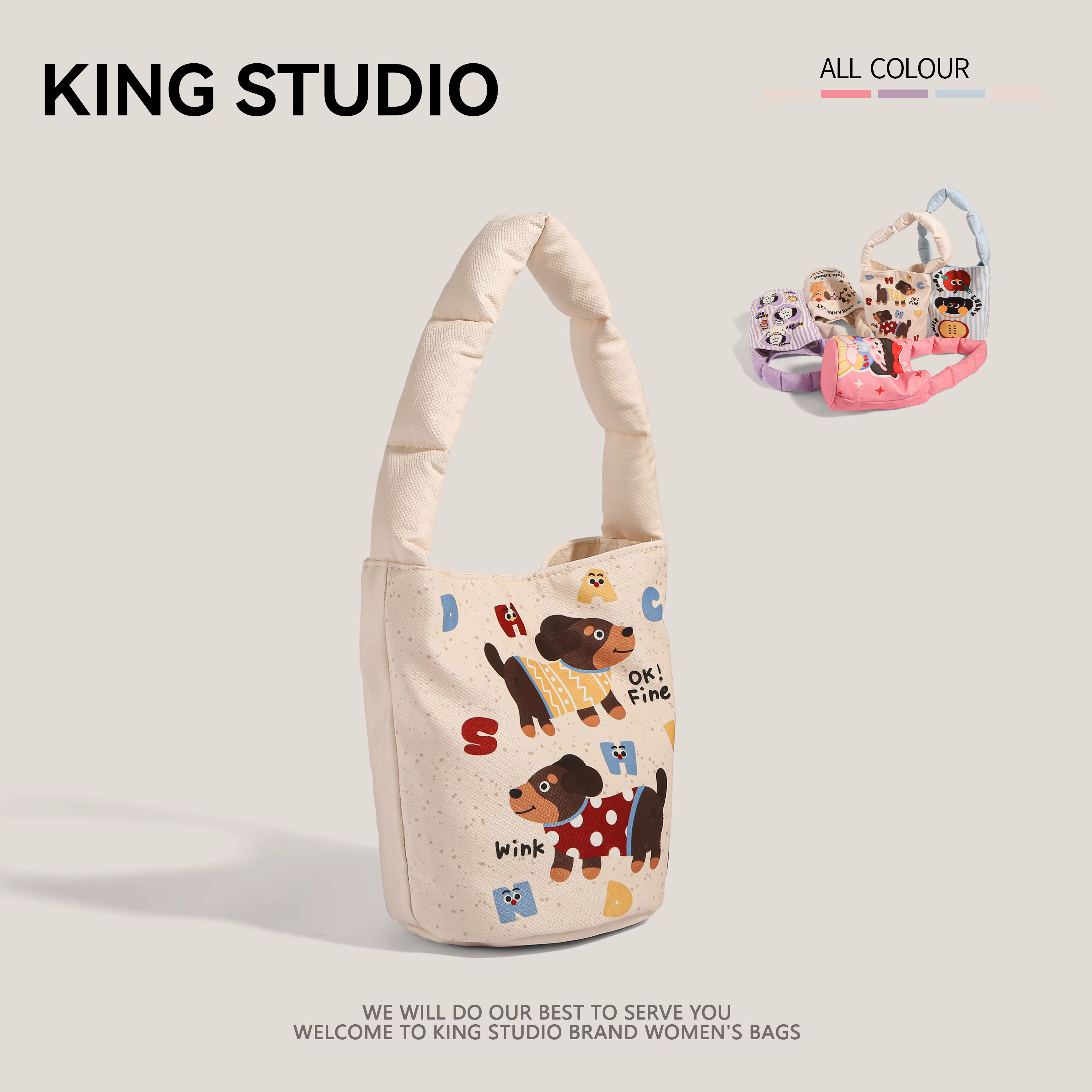 Túi vải in hình dễ thương dành cho nữ, mẫu mới 2025, họa tiết hoạt hình graffiti thời thượng, túi đeo tay, túi kẹp nách, túi xách đa năng