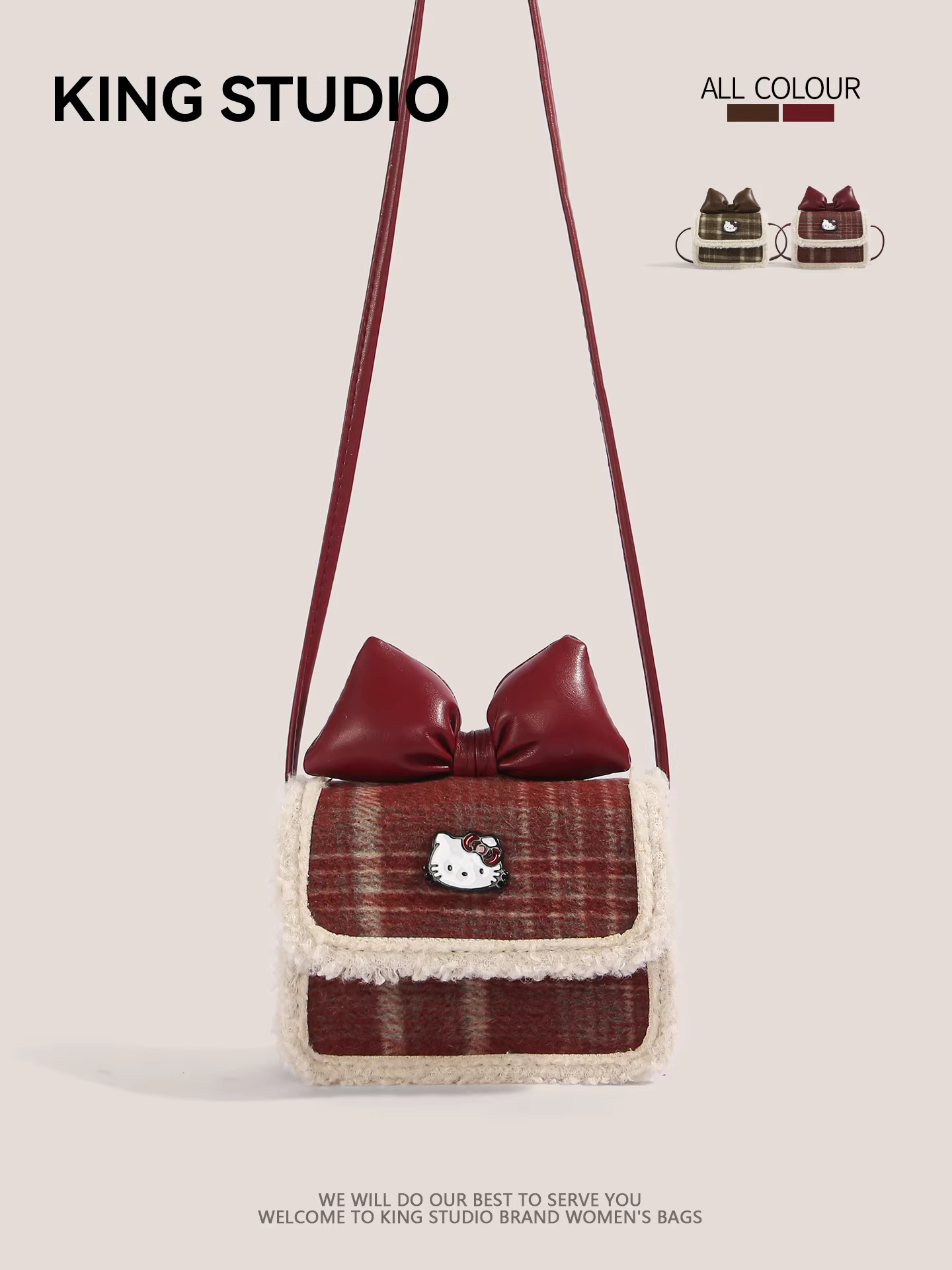 Túi Hello Kitty dễ thương dành cho nữ, mẫu mới 2026, thời trang hoạt hình Hello Kitty, túi đeo chéo mini retro, túi vuông nhỏ