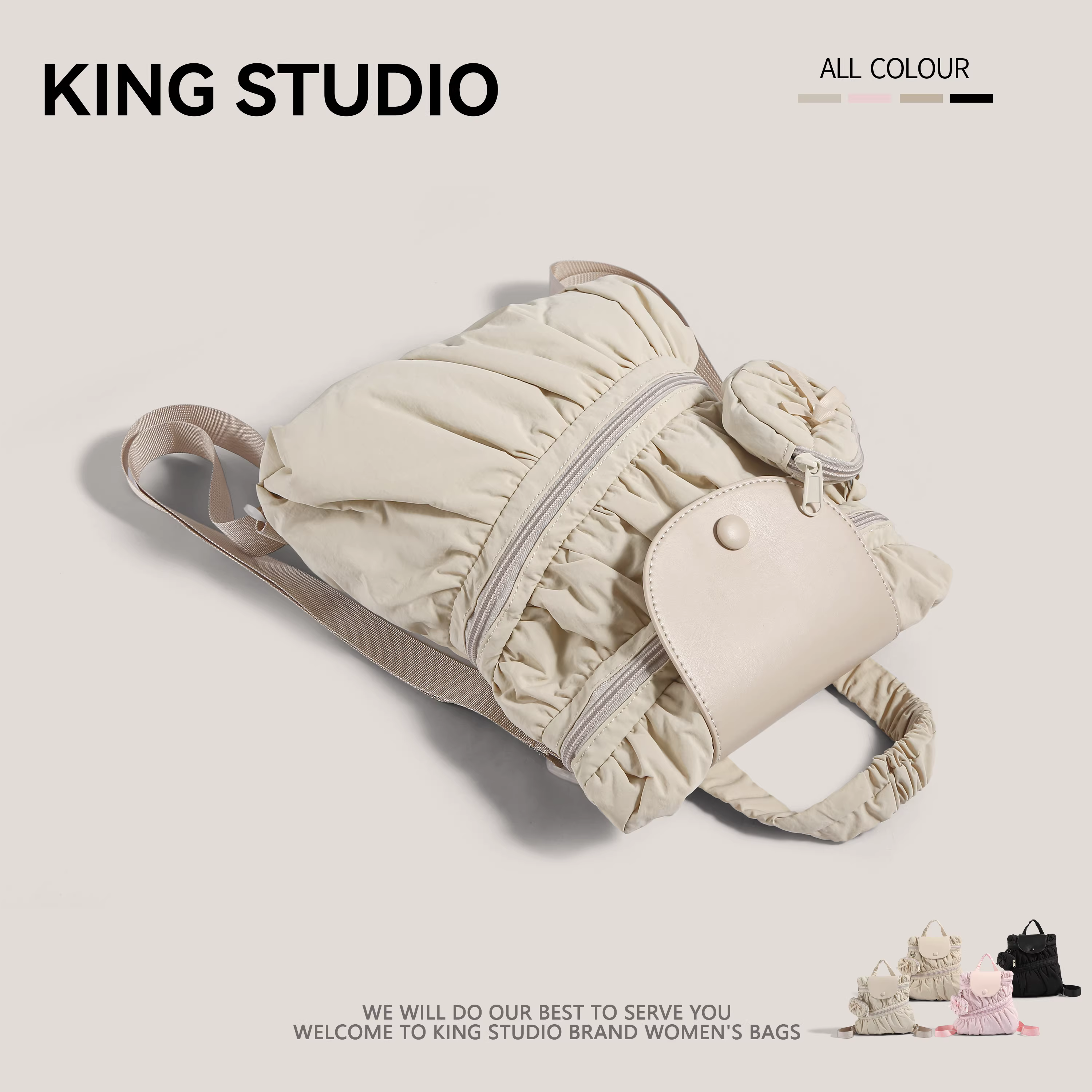 Ba lô nữ phong cách Hàn Quốc 2025, thời trang mới, chất liệu nylon canvas xếp ly, túi xách đeo vai cá tính