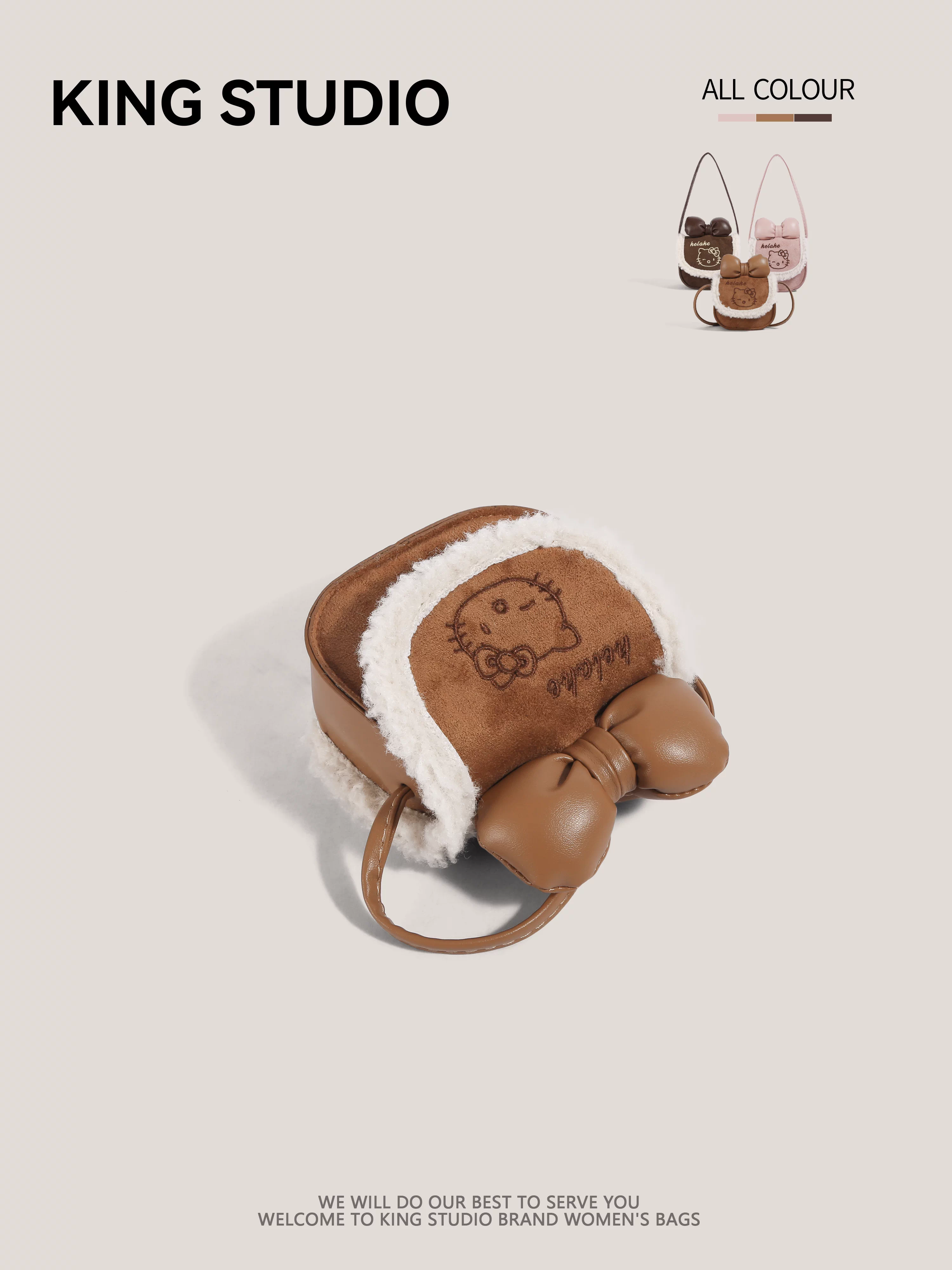 Túi mini Hello Kitty dễ thương dành cho nữ, mẫu mới 2026, túi lông thú Hello Kitty hoạt hình thời thượng, đeo chéo một bên vai