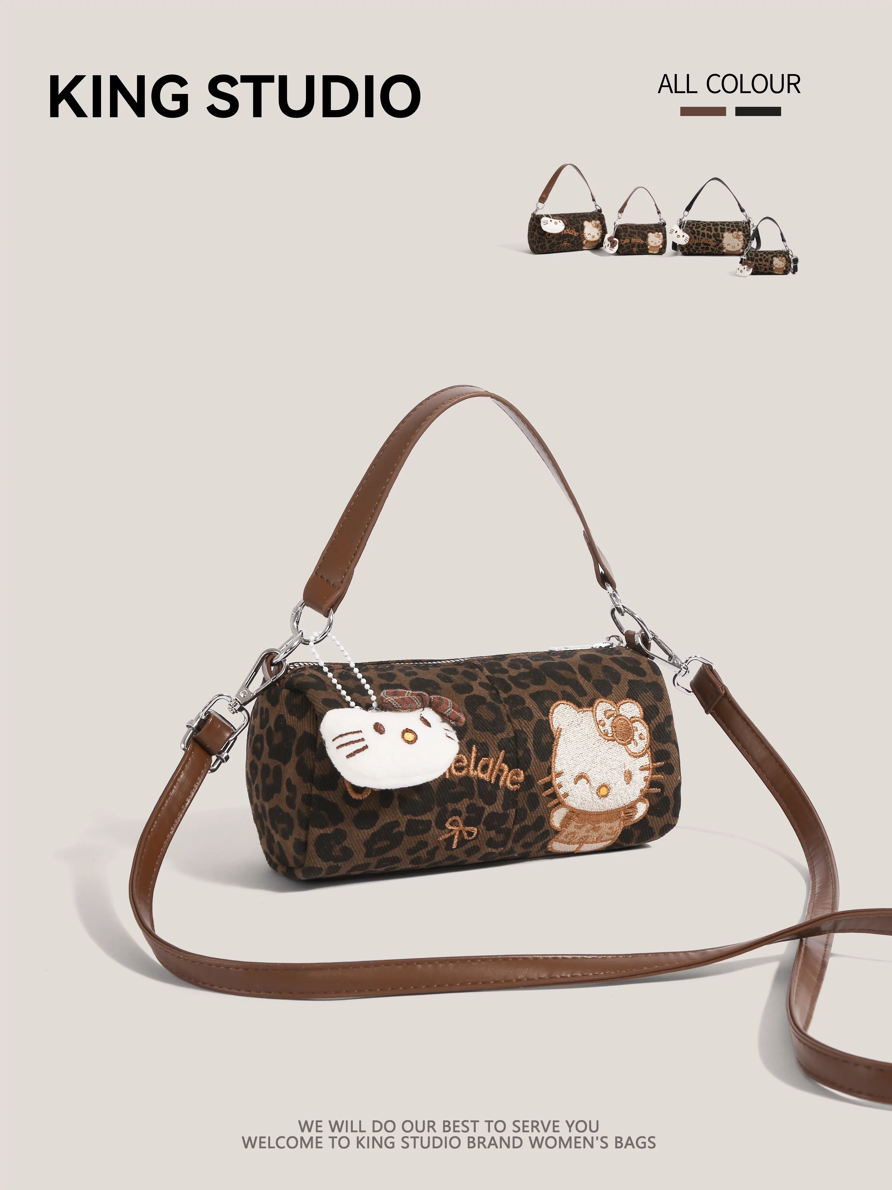 Túi Hello Kitty dễ thương dành cho nữ 2025, kiểu retro độc đáo, họa tiết da báo, đeo vai, đeo chéo, mini, đựng điện thoại