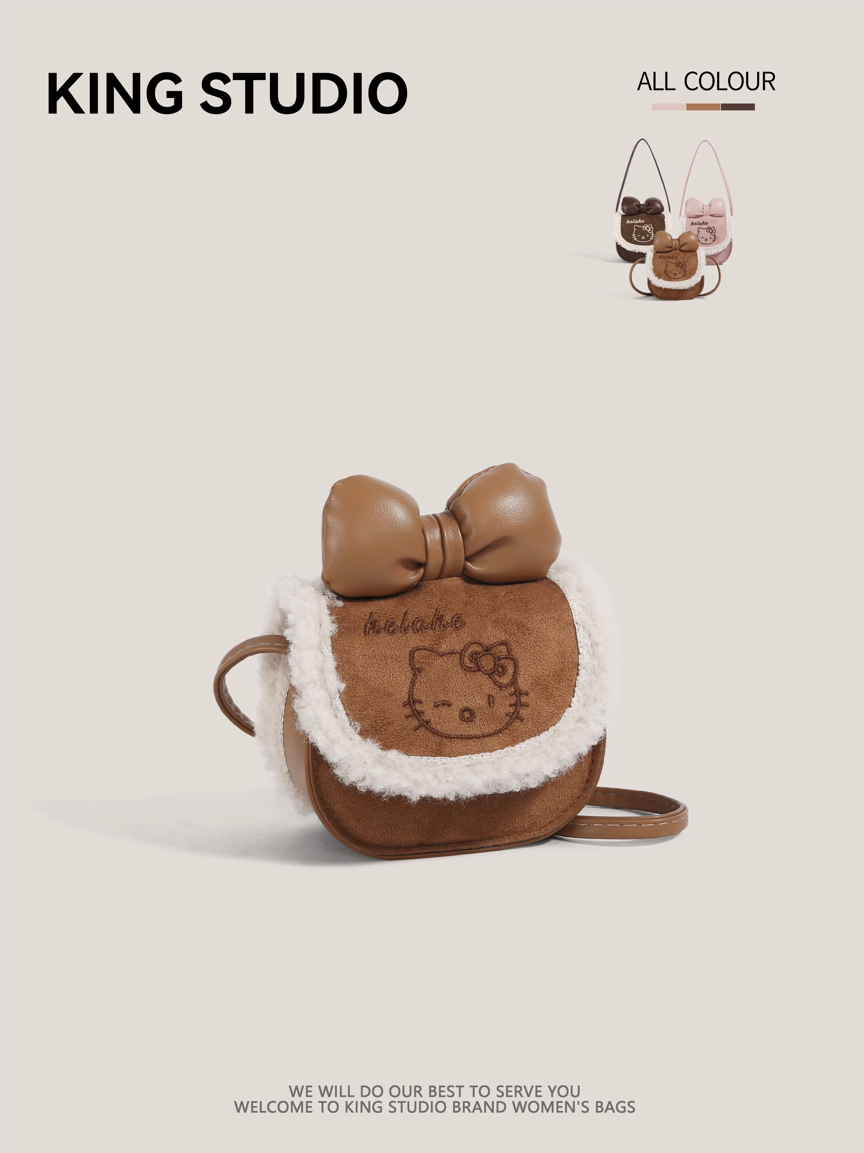 Túi mini Hello Kitty dễ thương dành cho nữ, mẫu mới 2026, túi lông thú Hello Kitty hoạt hình thời thượng, đeo chéo một bên vai