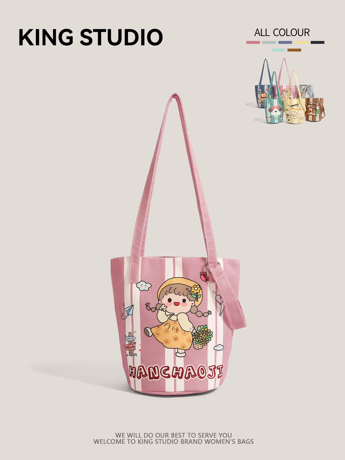 Túi vải bố thiết kế độc đáo dành cho nữ 2025, mẫu mới dễ thương hoạt hình, đa năng, đeo vai, dung tích lớn, túi đeo vai đi làm