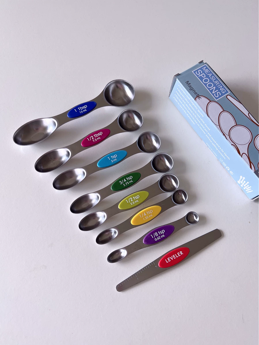 Bộ 8 muỗng đo lường hai đầu dùng trong nhà bếp, muỗng làm bánh, muỗng có vạch chia, muỗng múc cơm, muỗng đo lường, muỗng cà phê.