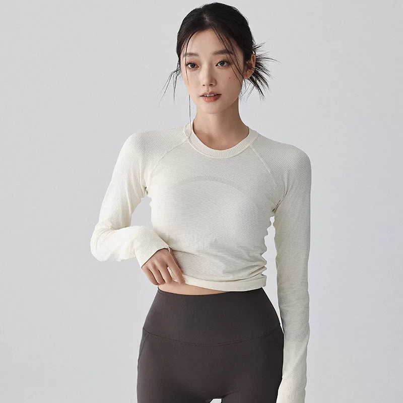 Quần áo tập yoga dài tay dành cho nữ mùa thu dáng ôm vừa vặn nhanh khô thoáng khí thể thao Áo thun tập chạy bộ Quần áo tập thể dục Pilates