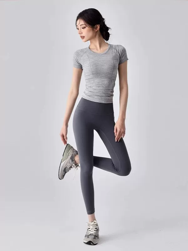 Quần áo tập yoga cho nữ, tập thể dục nhịp điệu, tập gym thể thao cao cấp tay ngắn, áo tập Pilates tôn dáng cao cấp