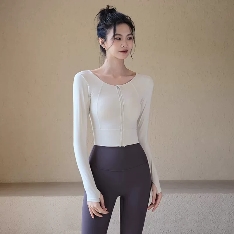 Quần áo tập yoga có đệm ngực, áo thể thao dài tay thu đông chất lượng cao dành cho nữ, áo thể thao đẹp giúp thon gọn lưng, trang phục tập thể dục Pilates