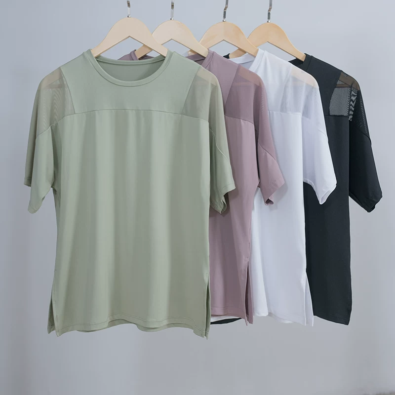 Quần áo mỏng nhanh khô dành cho nữ, áo khoác chạy bộ rộng rãi, đồ tập thể dục bằng lưới, áo thun thể thao dài tay ngắn, áo tập yoga mùa hè
