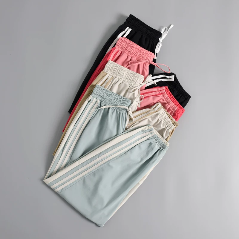 Quần jogger nữ dáng rộng, kiểu mới, giúp thon gọn vóc dáng, quần tập yoga cao cấp phối màu sọc.