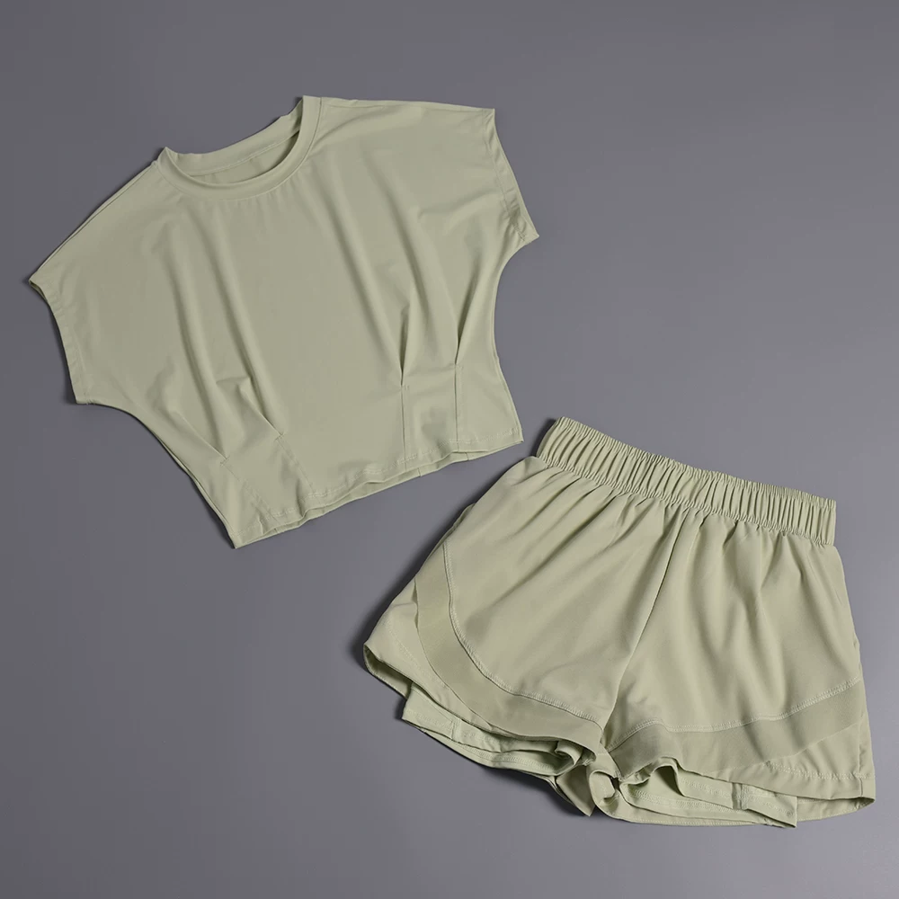 Bộ quần short tập thể dục dành cho nữ, quần áo tập chạy bộ rộng rãi và thoáng khí, quần áo thể thao chuyên nghiệp nhanh khô, quần short tập yoga, mùa hè