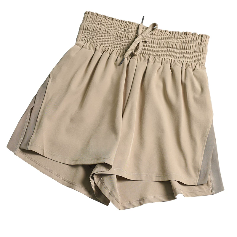 Quần short thể thao rộng rãi, thoải mái dành cho nữ, quần short tập yoga nhanh khô, quần short tập thể dục ngoài trời hai trong một chống lộ hàng.