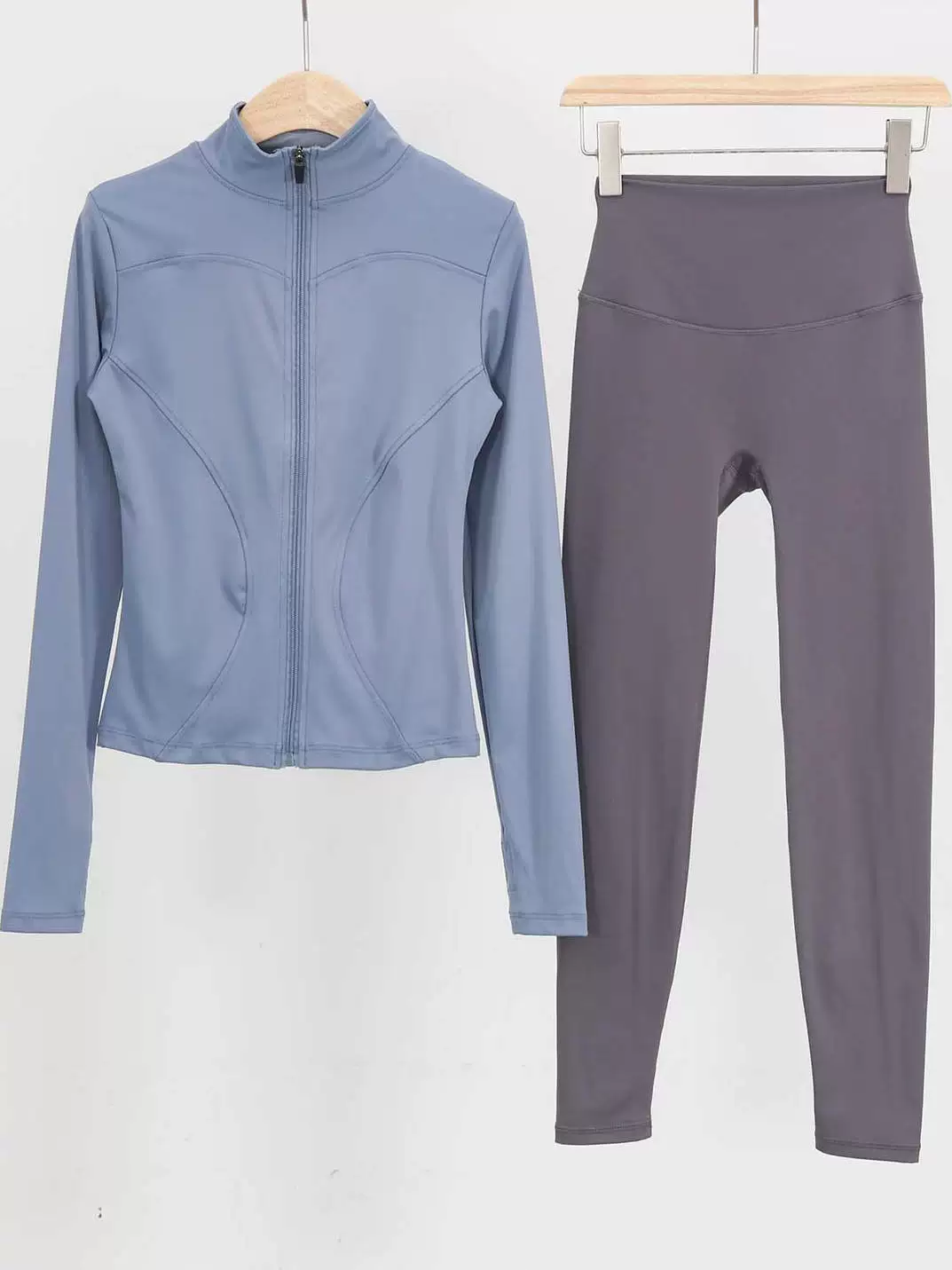 Bộ đồ tập yoga mùa đông bằng vải lông cừu dành cho nữ, áo khoác cardigan có khóa kéo ôm sát, bộ đồ thể thao chạy bộ, quần dài cạp cao.