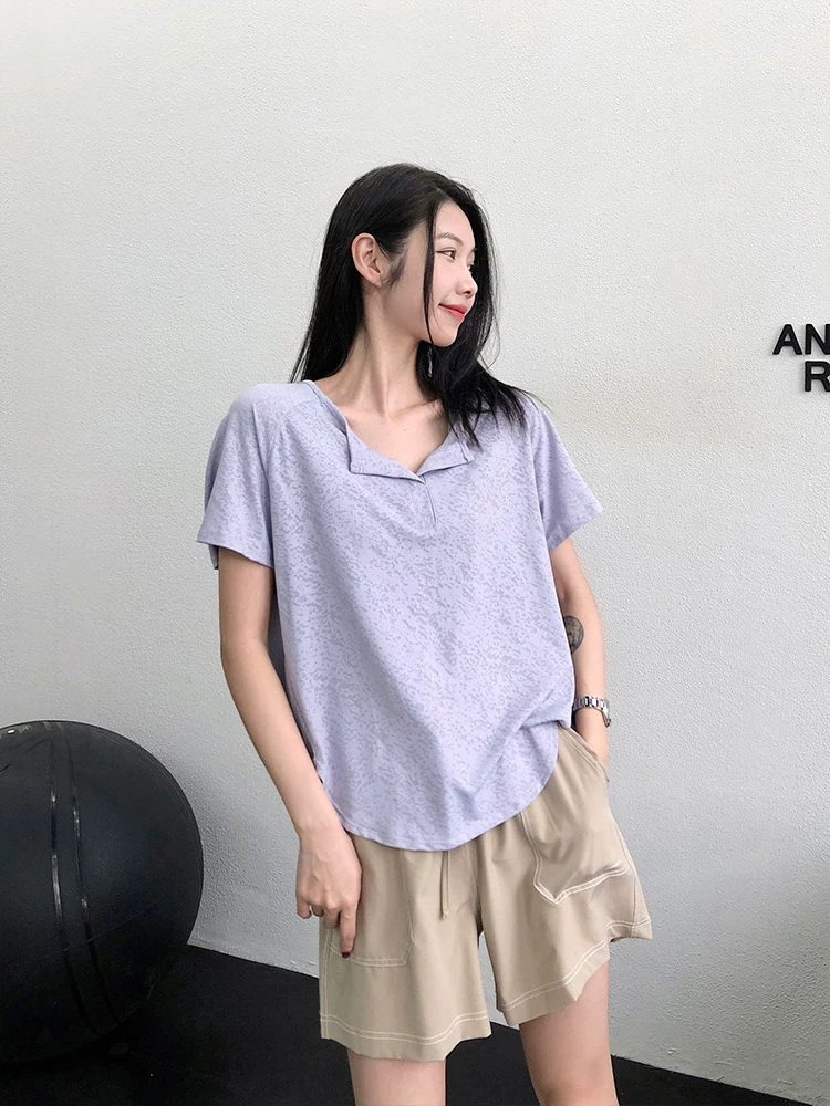 Áo thun thể thao mới, áo thun thể thao cổ chữ V tay ngắn, rộng rãi và thoáng khí, nhanh khô, áo tập yoga nhanh khô dành cho nữ