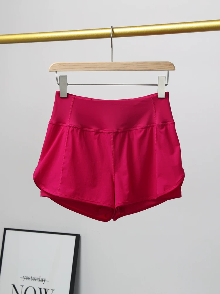 Quần short thể thao chống lộ cho nữ, cạp cao mùa hè, giúp định hình bụng, thiết kế giả hai mảnh, chống lộ, giúp thon gọn, quần chạy bộ dài ba phần tư, quần tập thể dục, quần yoga.