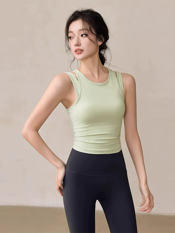 Áo tập yoga thiết kế giả hai mảnh, áo ngực thể thao chống sốc, áo ngực tập Pilates ôm sát, bộ trang phục tập yoga dành cho nữ.