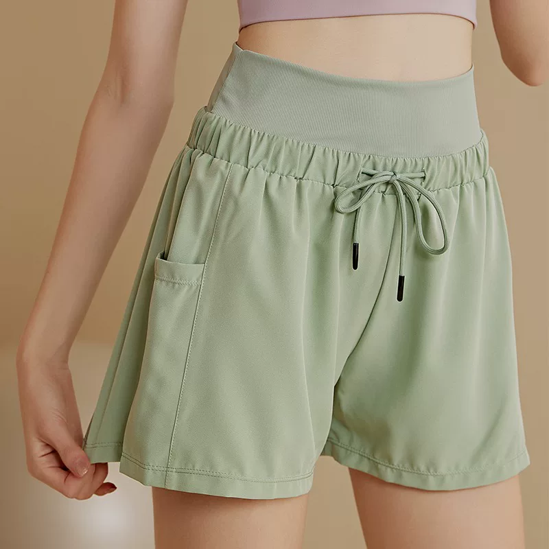 Quần short tập gym cho nữ, kiểu hai mảnh, cạp cao, nhanh khô, co giãn, chống lộ, quần short thể thao, mẫu mới hè 2023.