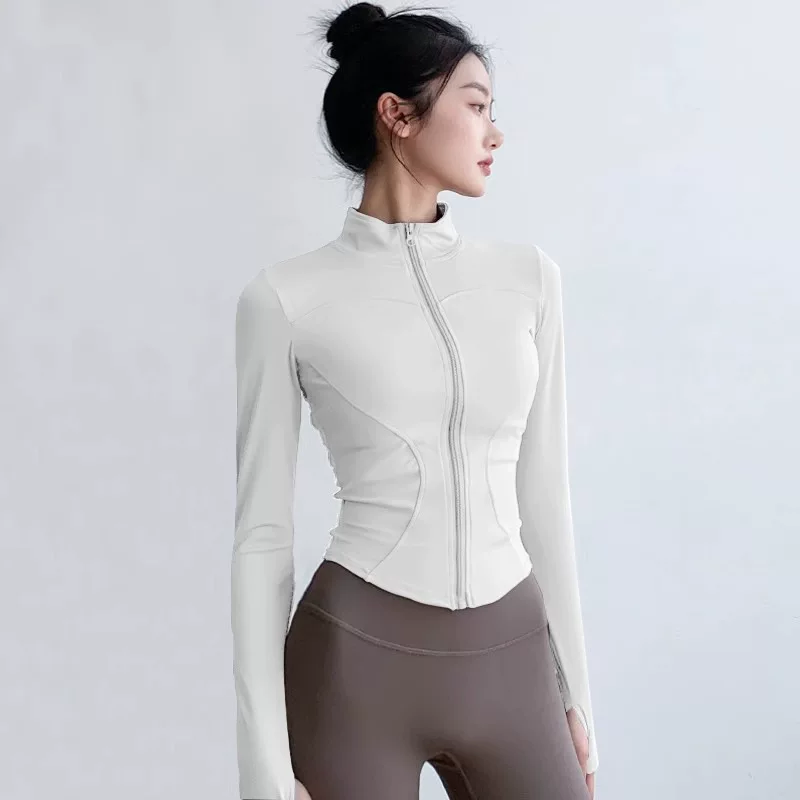 Áo khoác thể thao, áo khoác cổ đứng dáng ôm, áo cardigan nữ có khóa kéo, áo tập yoga, trang phục tập thể dục nhanh khô cho mùa thu đông