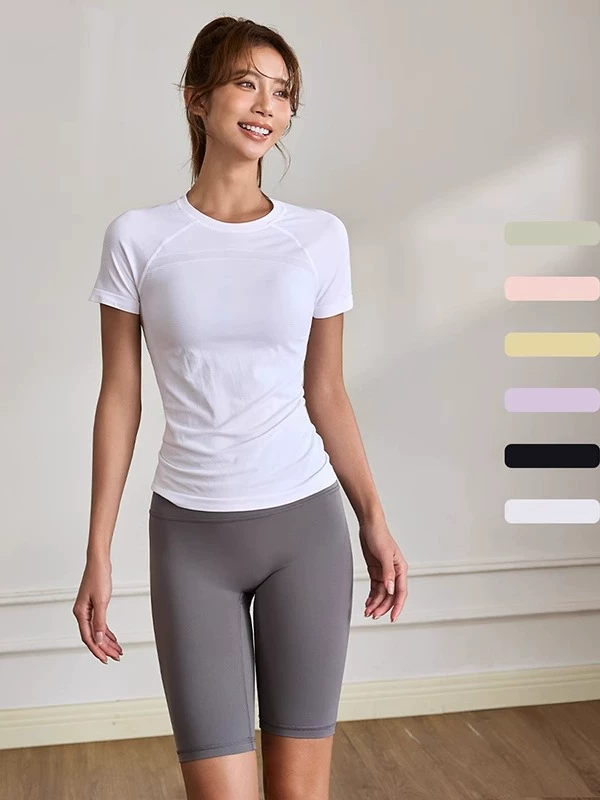 Áo tập yoga ngắn tay ôm sát, áo thể thao, áo tập chạy bộ, áo tập Pilates tay lửng năm 2025