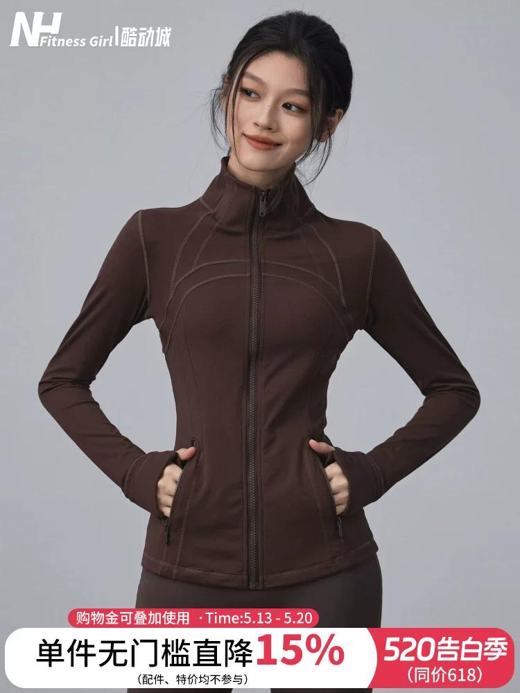 Áo khoác thể thao nữ cổ đứng tập yoga có khóa kéo chạy bộ bó sát co giãn cao giảm béo tập luyện áo khoác thể thao mới